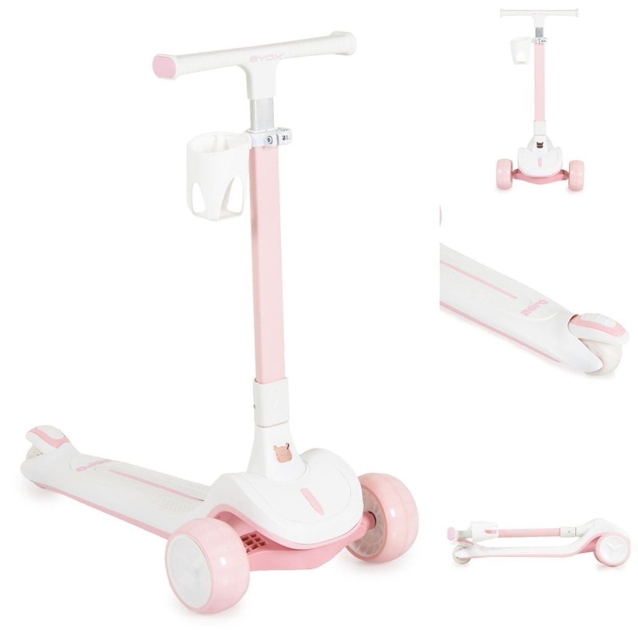Byox Cityroller Aero, 5-fach verstellbarer Lenker, Getränkehalter, Hinterradbremse, klappbar