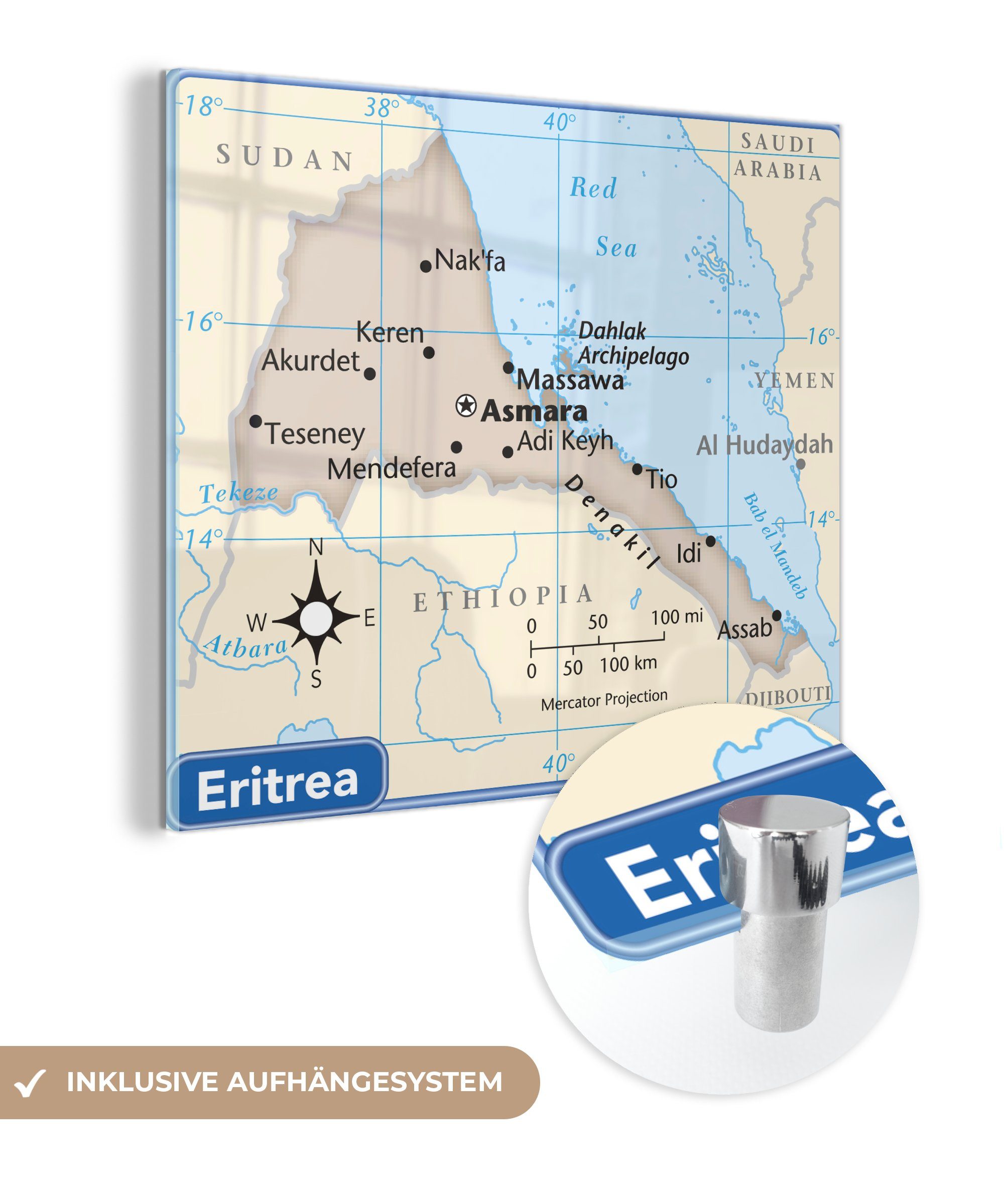Acrylglasbild Eritrea Illustration mit einem Kompass