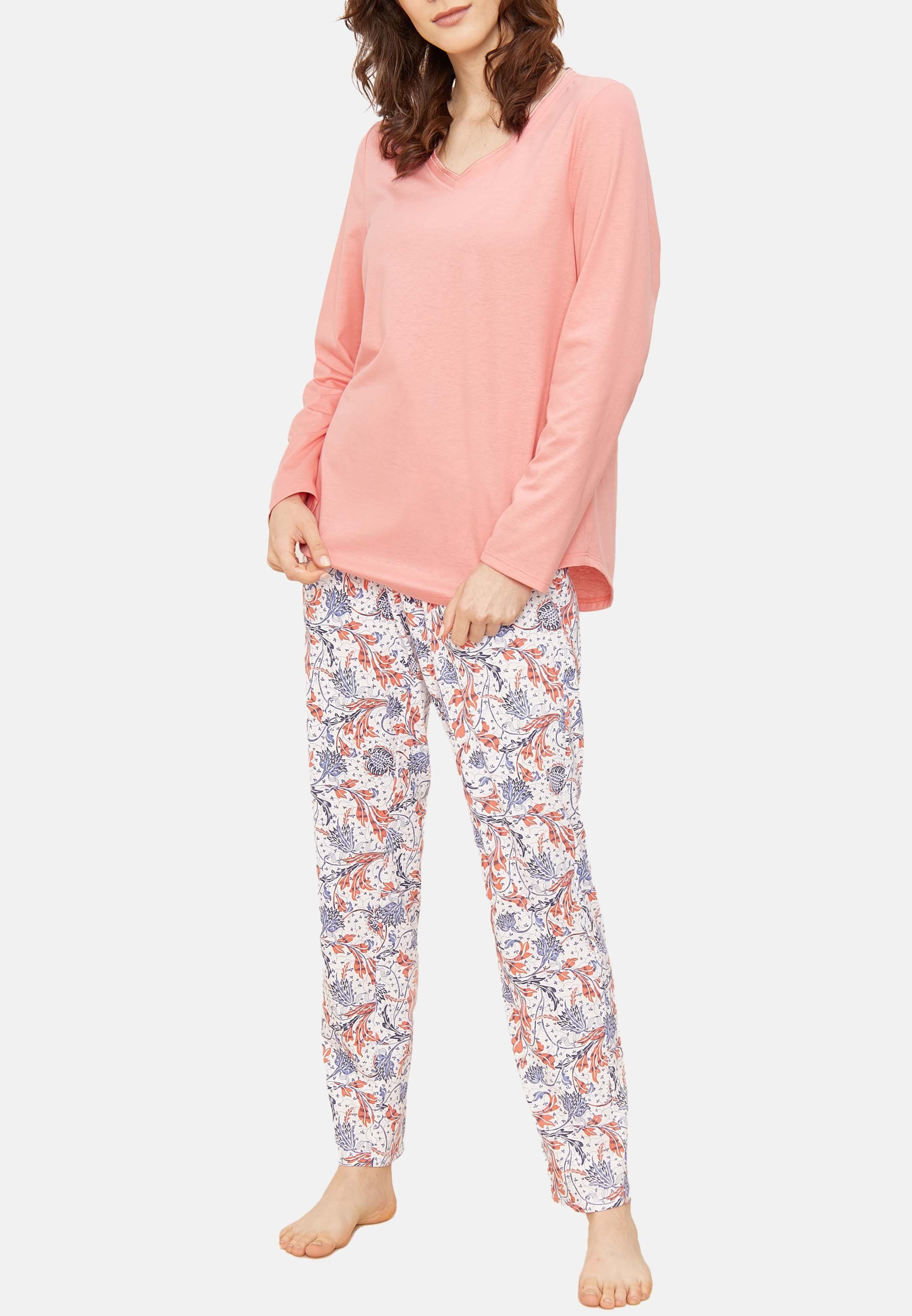 Rösch Pyjamaoberteil Basic (1-tlg) - Papaya Schlafanzug Baumwolle Shirt 