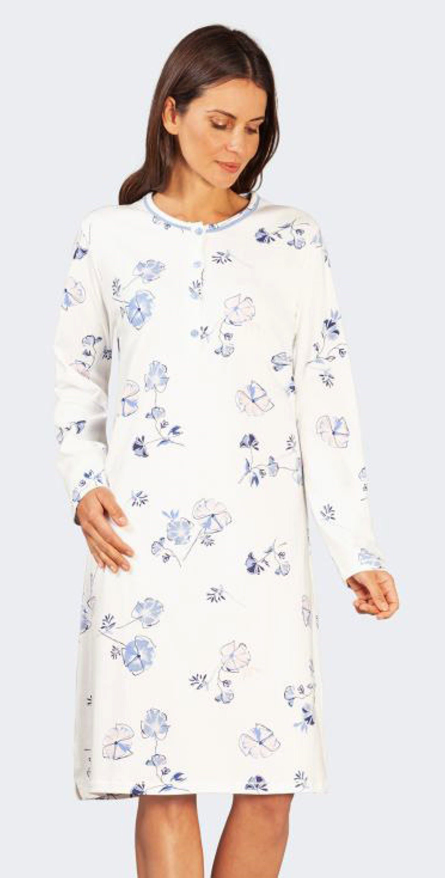 Hajo Baumwolle Qualität Schlafshirt Warme mit Knopfleiste (1-tlg) Interlock Damen Nachthemd