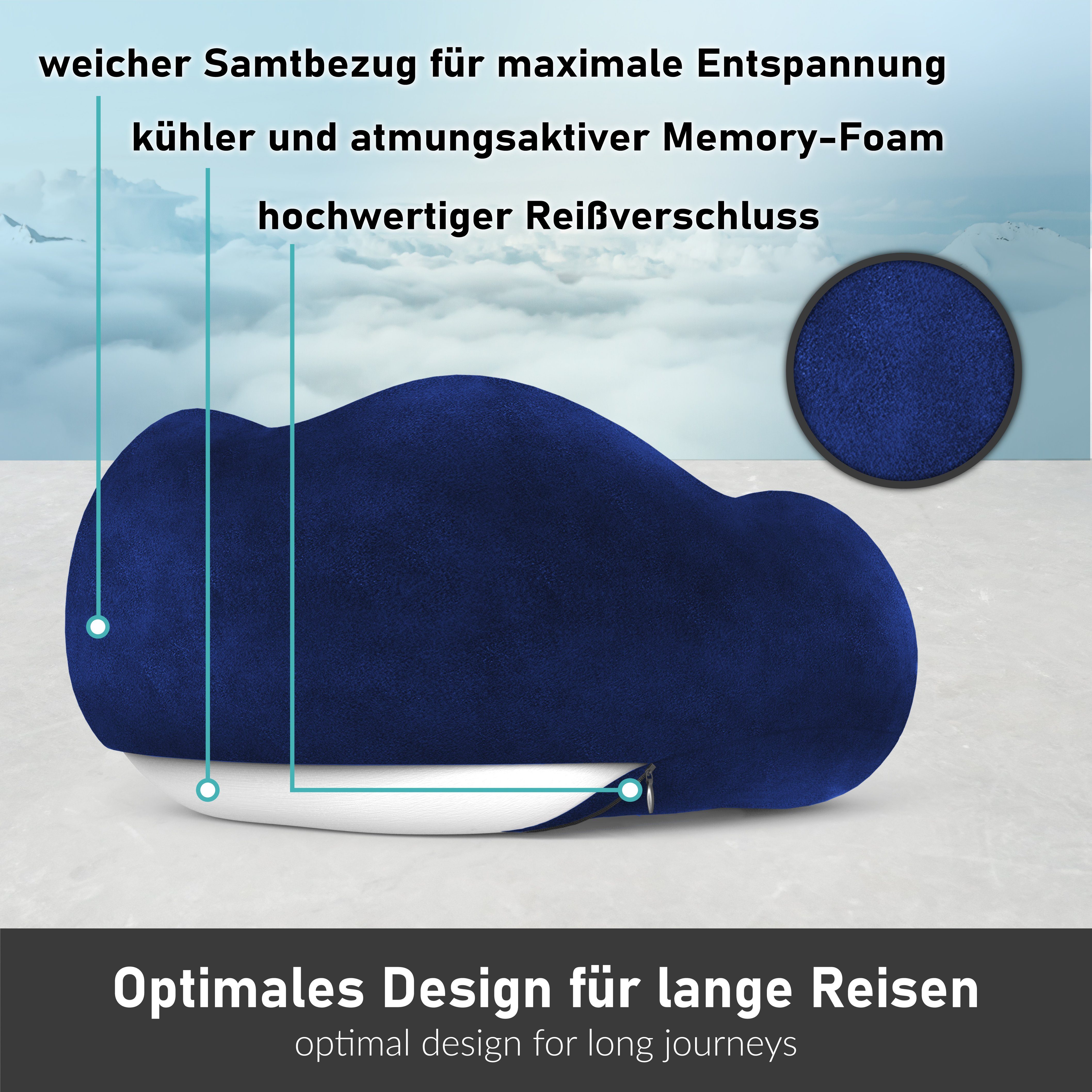 und Bequemes Blau aus Malmö, Ohrstöpseln Styngard Reisekissen Memory Nackenkissen Foam mit Schlafmaske