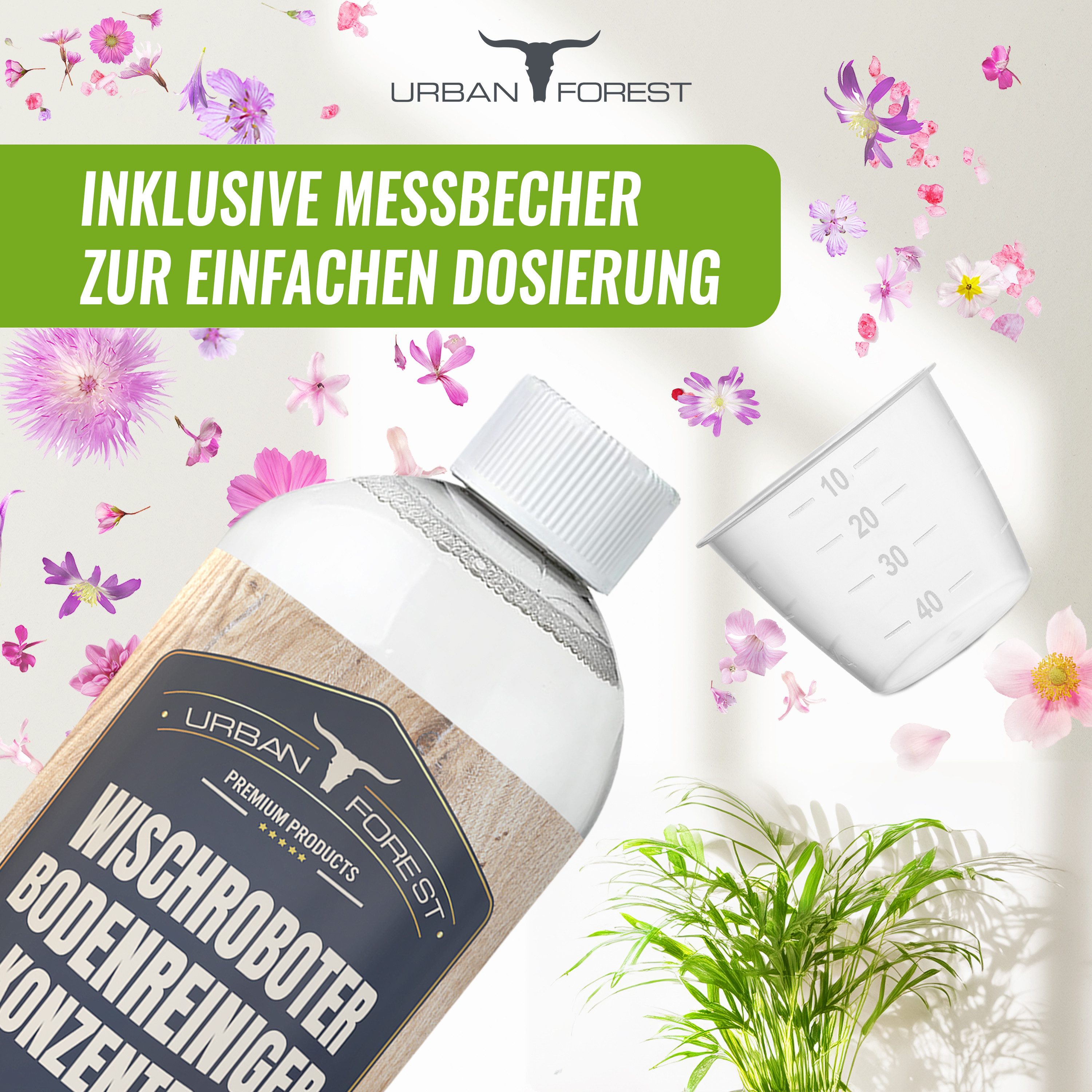 URBAN FOREST Bodenreiniger für Wischroboter Frühlingsfrische + Dosierer Fussbodenreiniger (1-St. 1000)