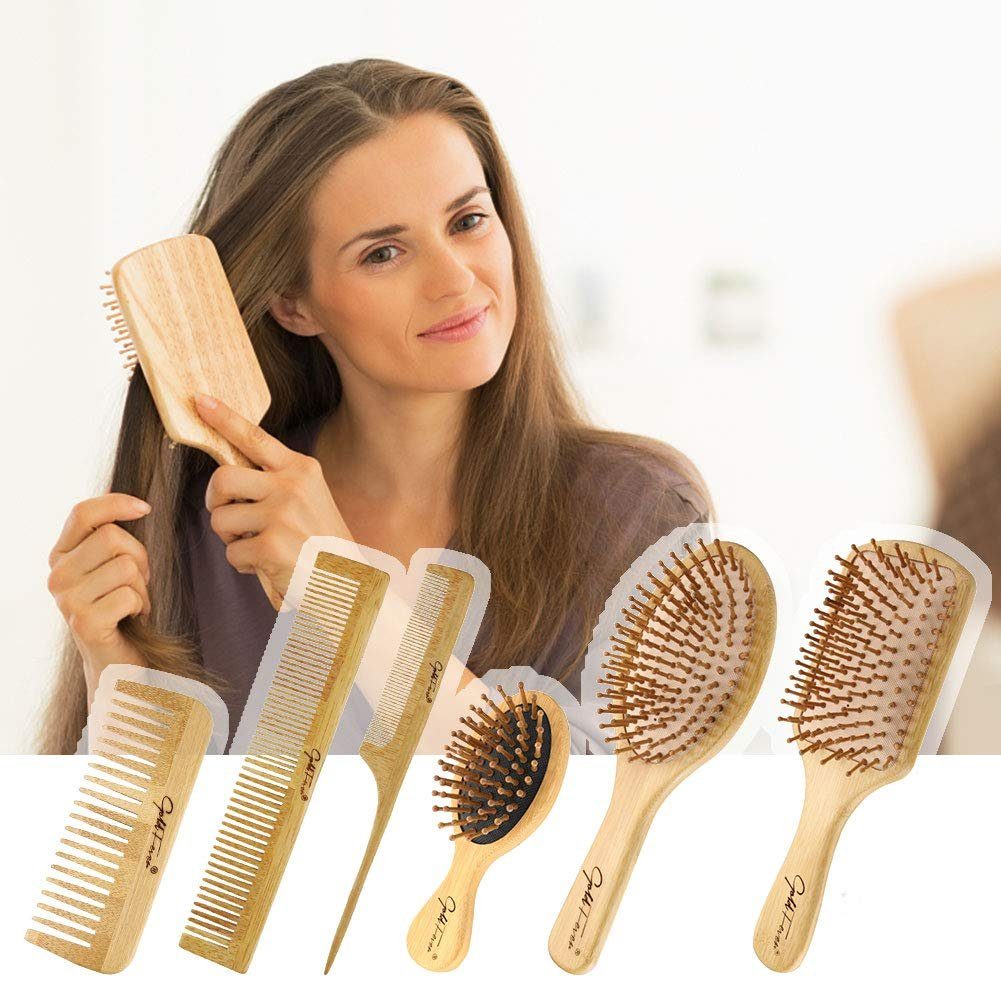 COOL-i ® Frizz Massage Kopfhaut Haarbürste 1 für Frauen mit Bambus Reduzieren und Naturborsten umweltfreundlich Männer, Haare schöne Kinder- in Haarbürsten-Set, - 6 & natürlich für