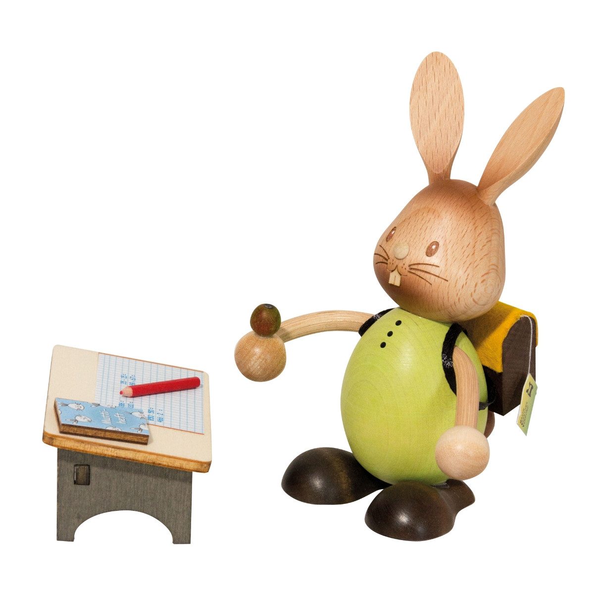 Kuhnert Osterhase Kuhnert Stupsi Hase Bummelschüler (1 St., Neuheit 2026), 100% Made in Germany, Erzgebirgische Holzkunst