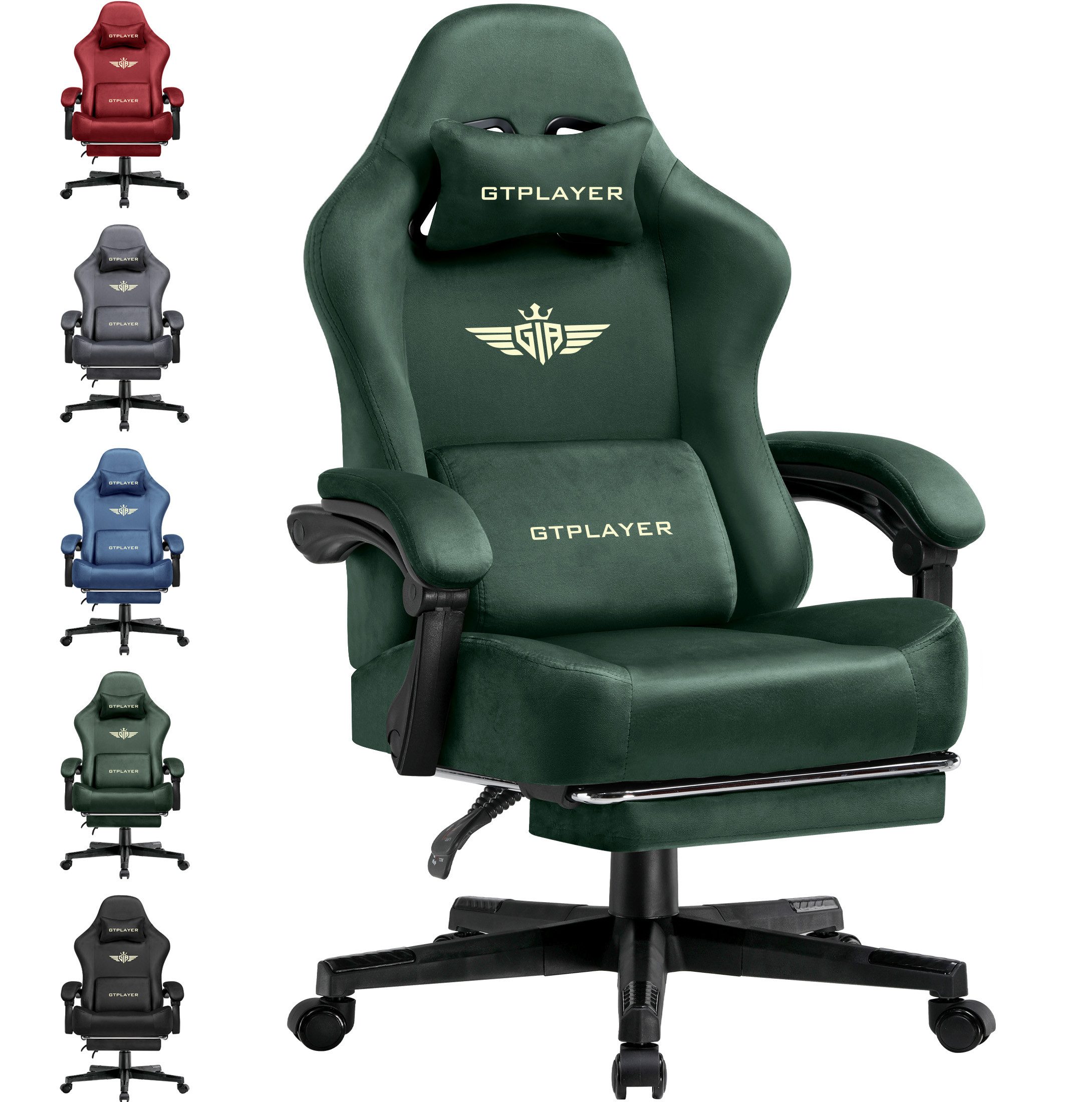 GTPLAYER Gaming-Stuhl Atmungsaktiver Bürostuhl, bürostuhl ergonomisch Hochwertiger - Stoff, 160° Verstellbare Rückenlehne und ausziehbare Fußstütze