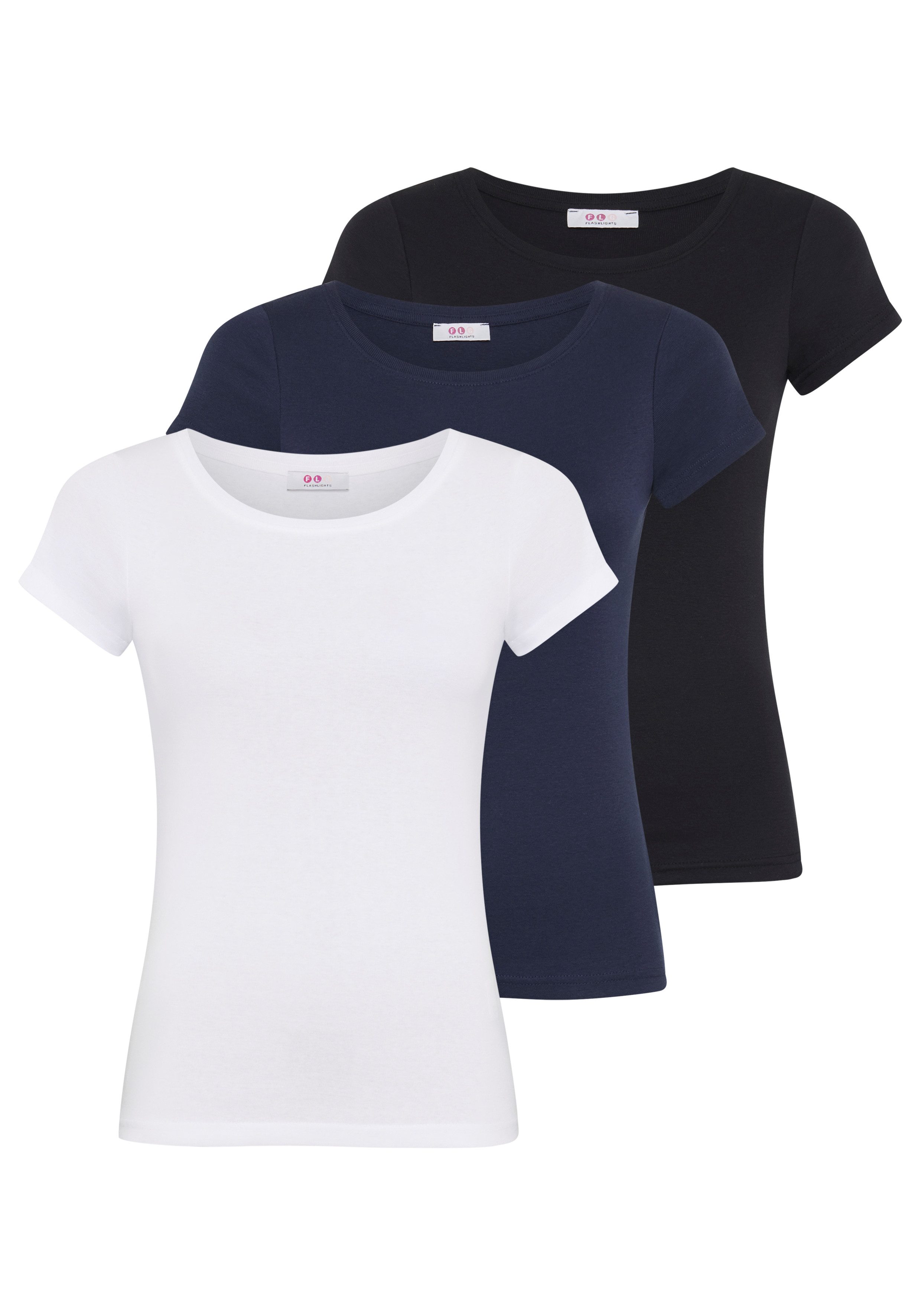 Flashlights T-Shirt (3-er Pack) Kurzarm, sehr figurbetonte Passform, aus Feinrippstoff