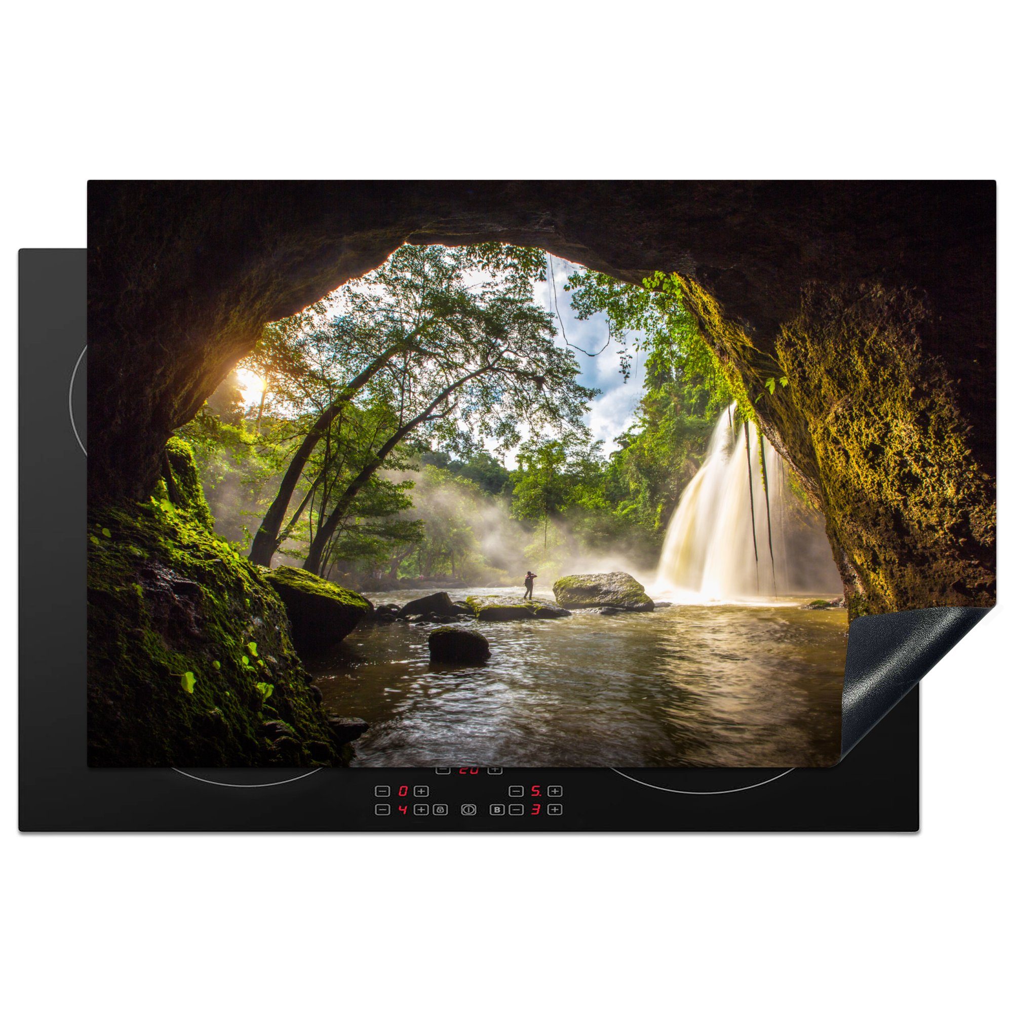 MuchoWow Herdblende-/Abdeckplatte Haew Suwat-Wasserfall im Khao Yai-Nationalpark, Thailand., Vinyl, (1 tlg), 81x52 cm, Induktionskochfeld Schutz für die küche, Ceranfeldabdeckung