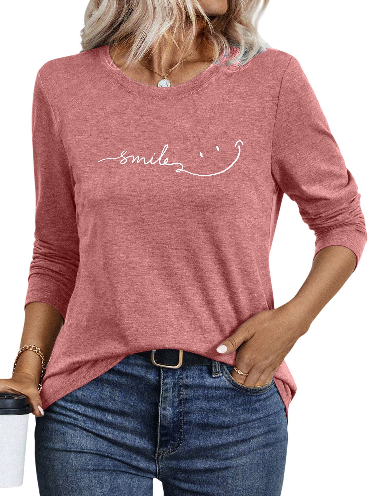 PYLIKE Langarmshirt Shirts Damen Casual Lächeln Ausgefallene bequemes Langarmshirt Geeignet für den täglichen Gebrauch im Büro und zu Hause