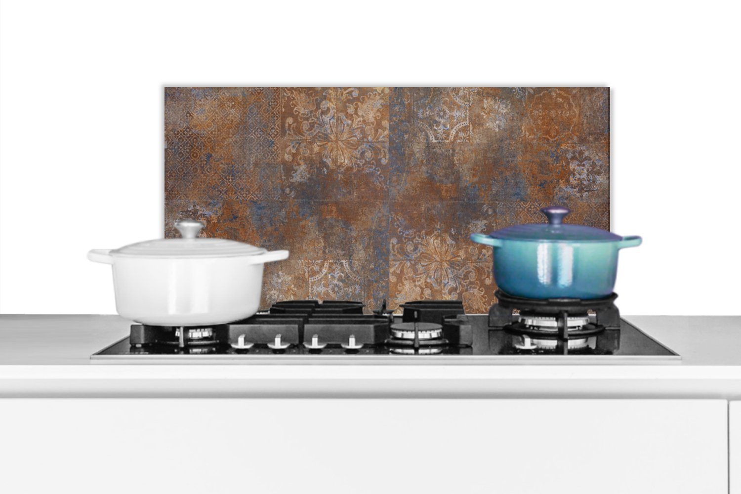 MuchoWow Küchenrückwand Vintage - Rost - Kacheln - Grau, (1-tlg), 60x30 cm, Wandschutz, gegen Fett und Schmutzflecken für Küchen