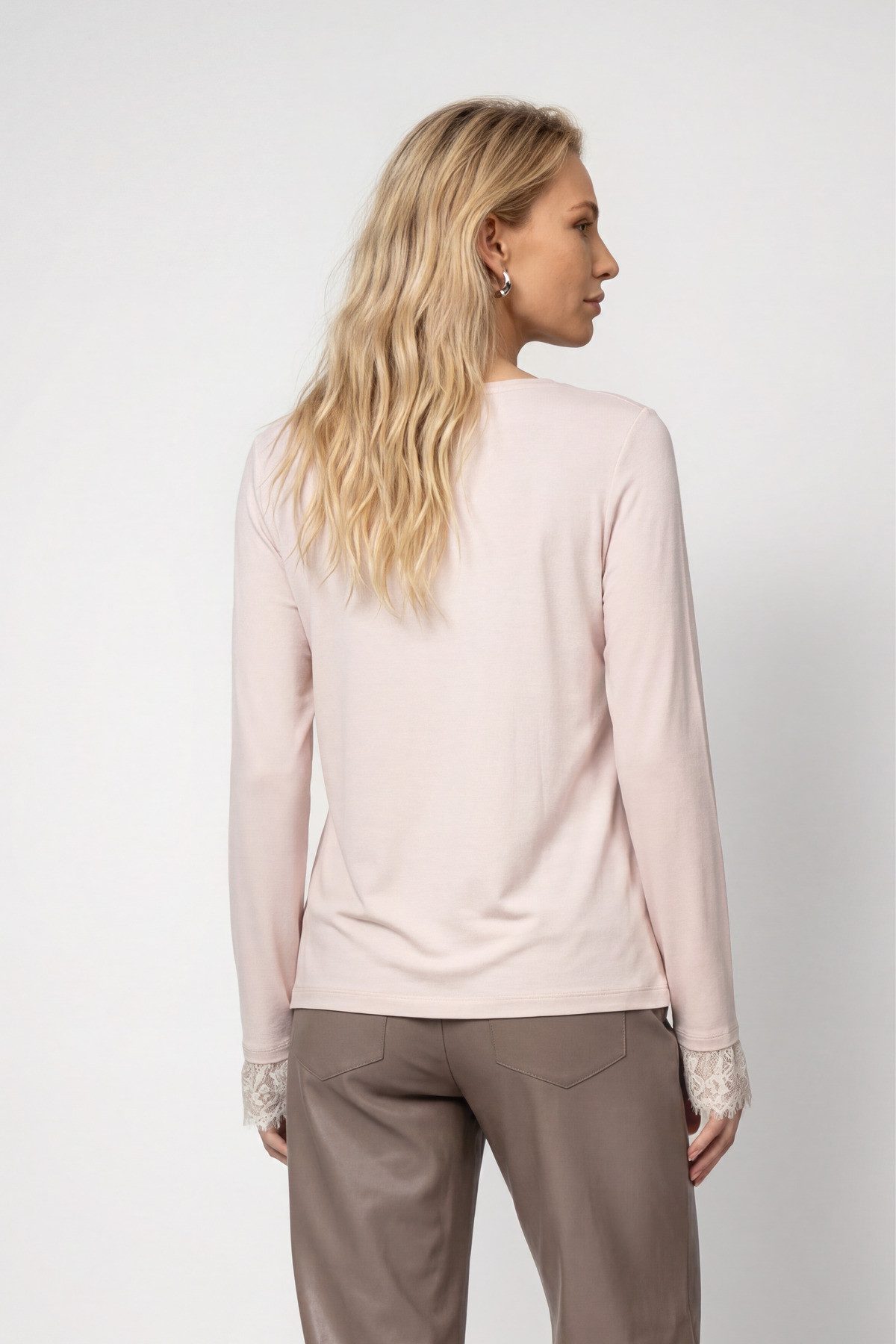 Monari Langarmshirt Shirt Basic Spitzendetail Regular fit mit Spitzenborte