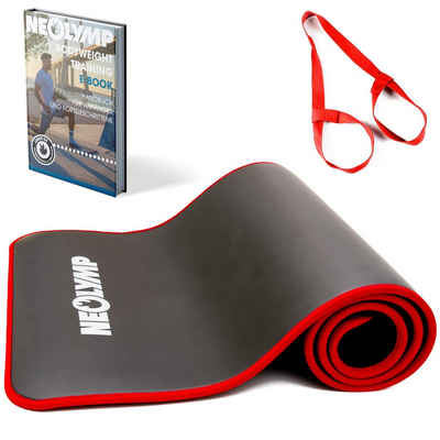 NEOLYMP Fitnessmatte »Premium Fitnessmatte FM320«, Fitnessmatte, Sportmatte, Gymnastikmatte mit Tragegurt, Workout, Fitness, Sportmatte, rutschfest, gelenkschonend, schalldämpfend, langlebig, Stoffkanten, roter Saum