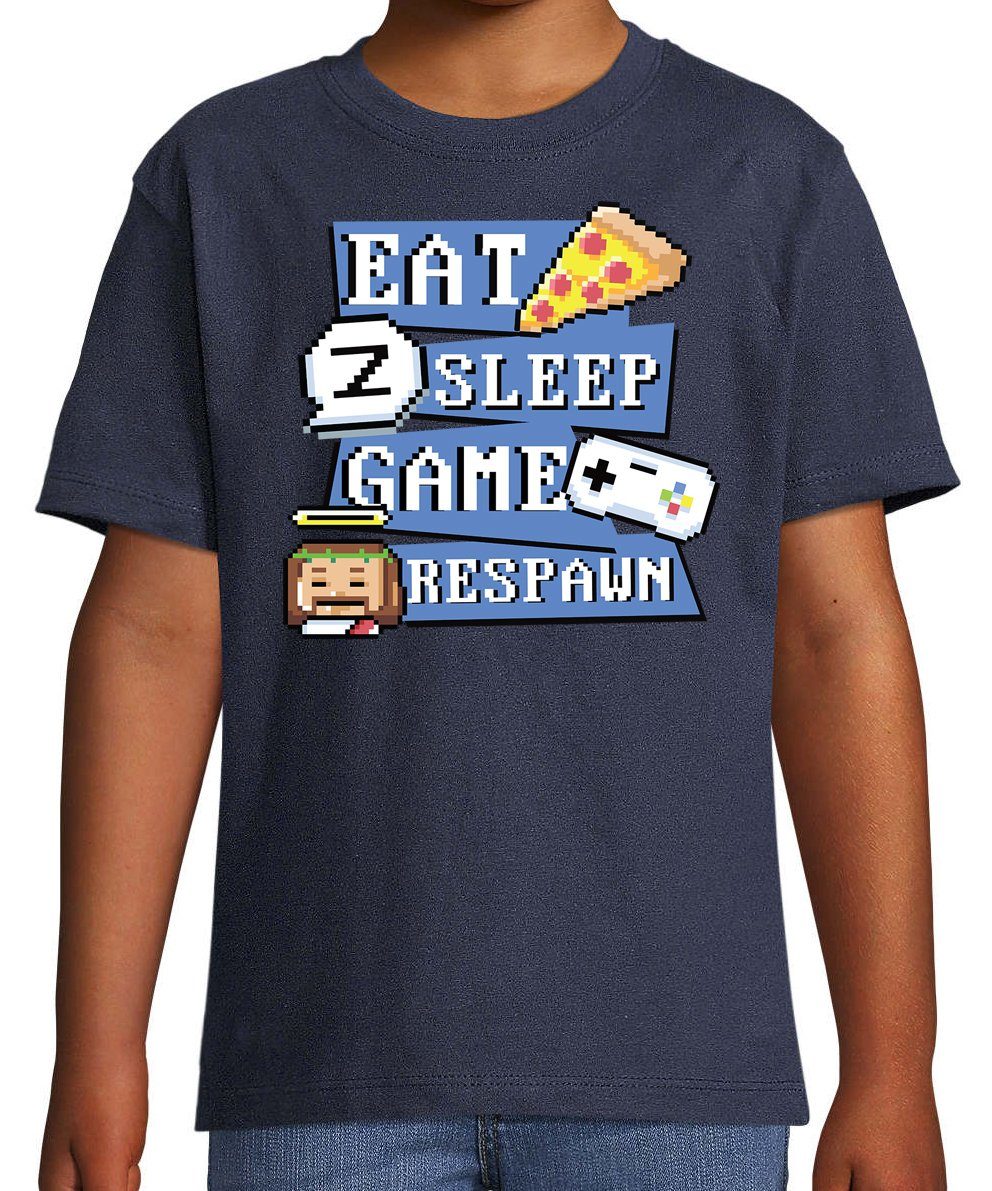 Youth Designz T-Shirt "Eat, Game, Sleep, Respawn" Kinder Shirt mit trendigem Frontprint Navyblau