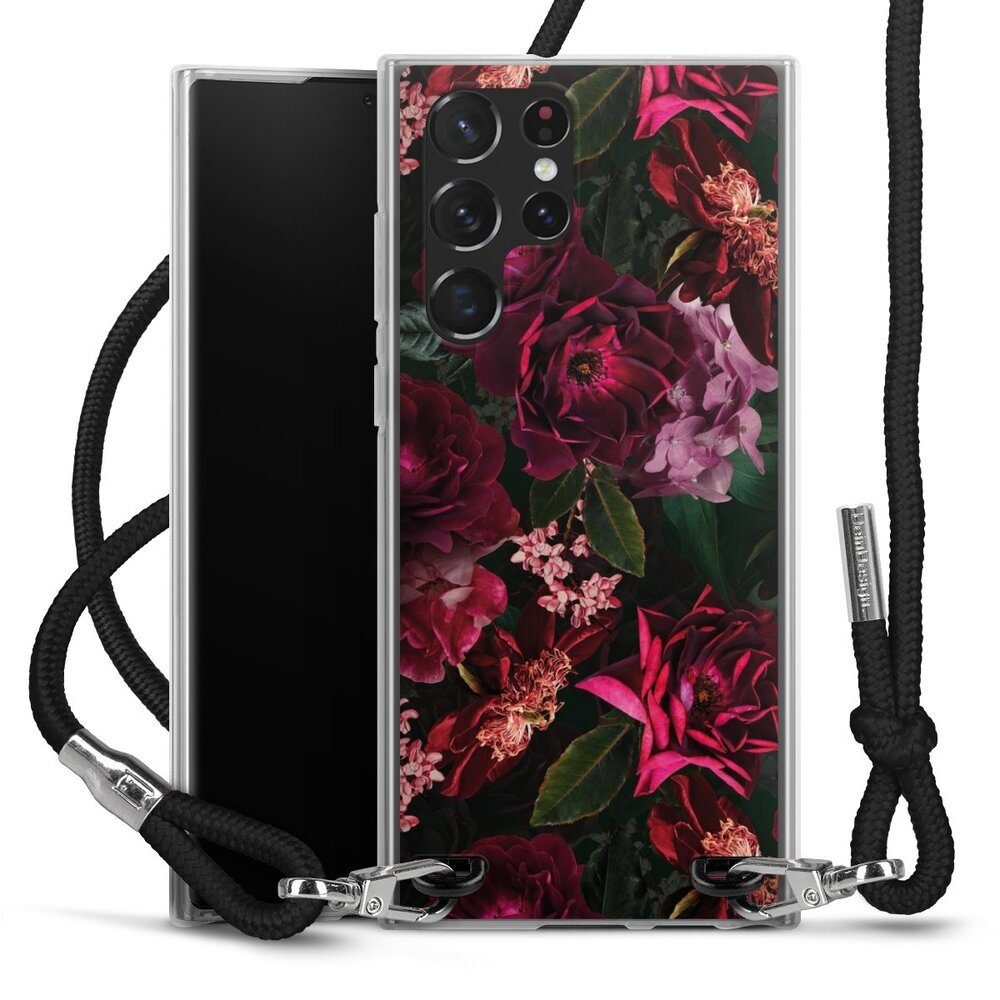DeinDesign Handyhülle Rose Blumen Blume Dark Red and Pink Flowers, Samsung Galaxy S22 Ultra Handykette Hülle mit Band Case zum Umhängen