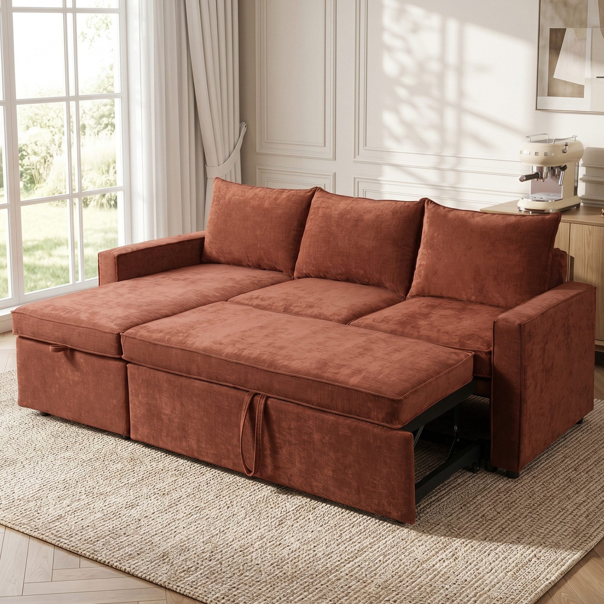 Jiexi Schlafsofa Ecksofa mit Schlaffunktion Chenille L-Form Sofa Bettkasten
