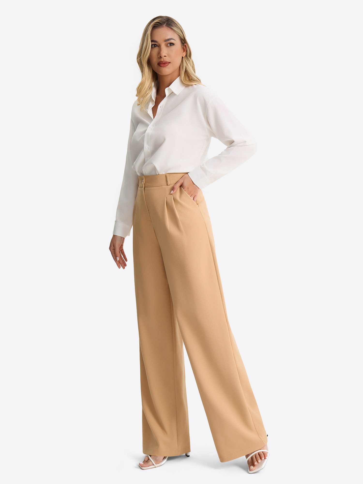Imily Bela Palazzohose Damen Palazzohose mit Bundfalten und hoher Taille (Packung, 1-tlg., 1per-Pack) mit Knöpfen