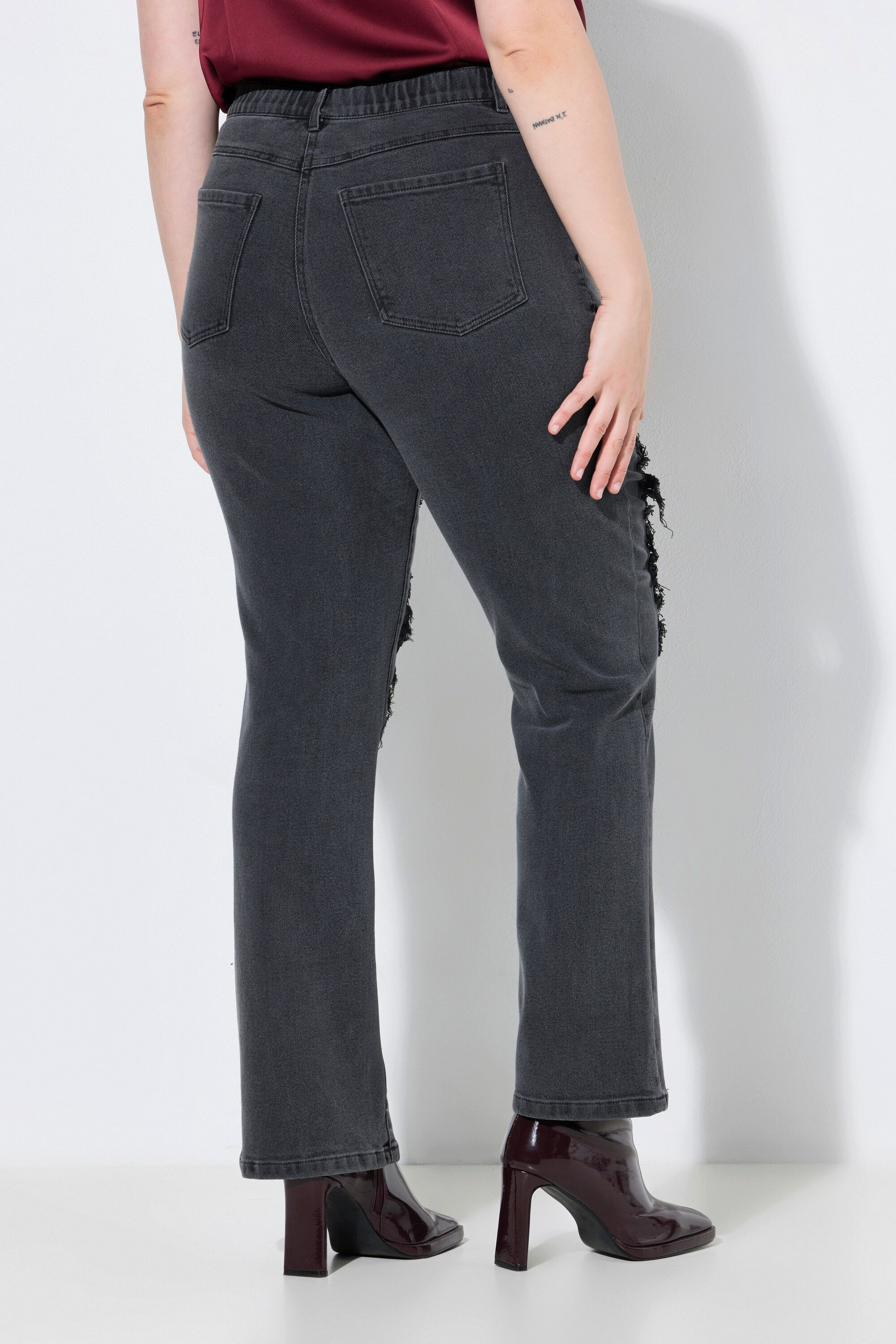Ulla Popken 5-Pocket-Jeans Jeans Marie Spitze Destroy-Effekte High Waist – Bild 3 von 4