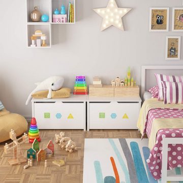 Homfa Spielzeugtruhe, Spielzeugkiste, Sitztruhe, Sitzbank, Sitzhocker, Kinderzimmer, weiß