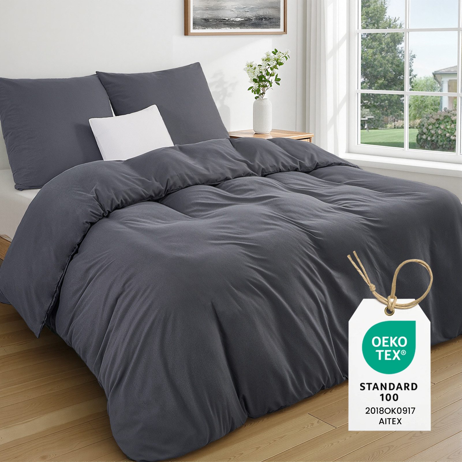 Topfinel Bettwäsche 135 x 200 4 teilig Leicht flanell mit reißverschluss kühlend bügelfrei, 90g/m² Flanell und Mikrofaser, 2 teilig, bettwäsche 135 x 200 sale einfarbig frühling sommer herbst winter