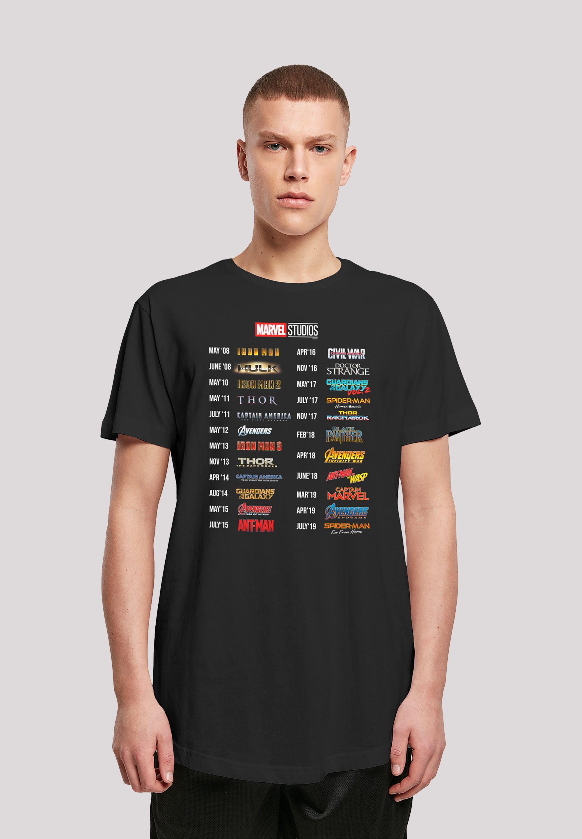F4NT4STIC T-Shirt Marvel Studios 10 Years Of Movies Print, Extra lang  geschnittenes Herren T-Shirt