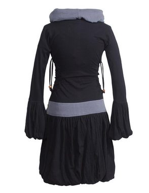 Vishes Jerseykleid Langarm Kleid mit seitlicher Schnürung Schalkragen Hippie, Goa, Ethno, Elfen Style