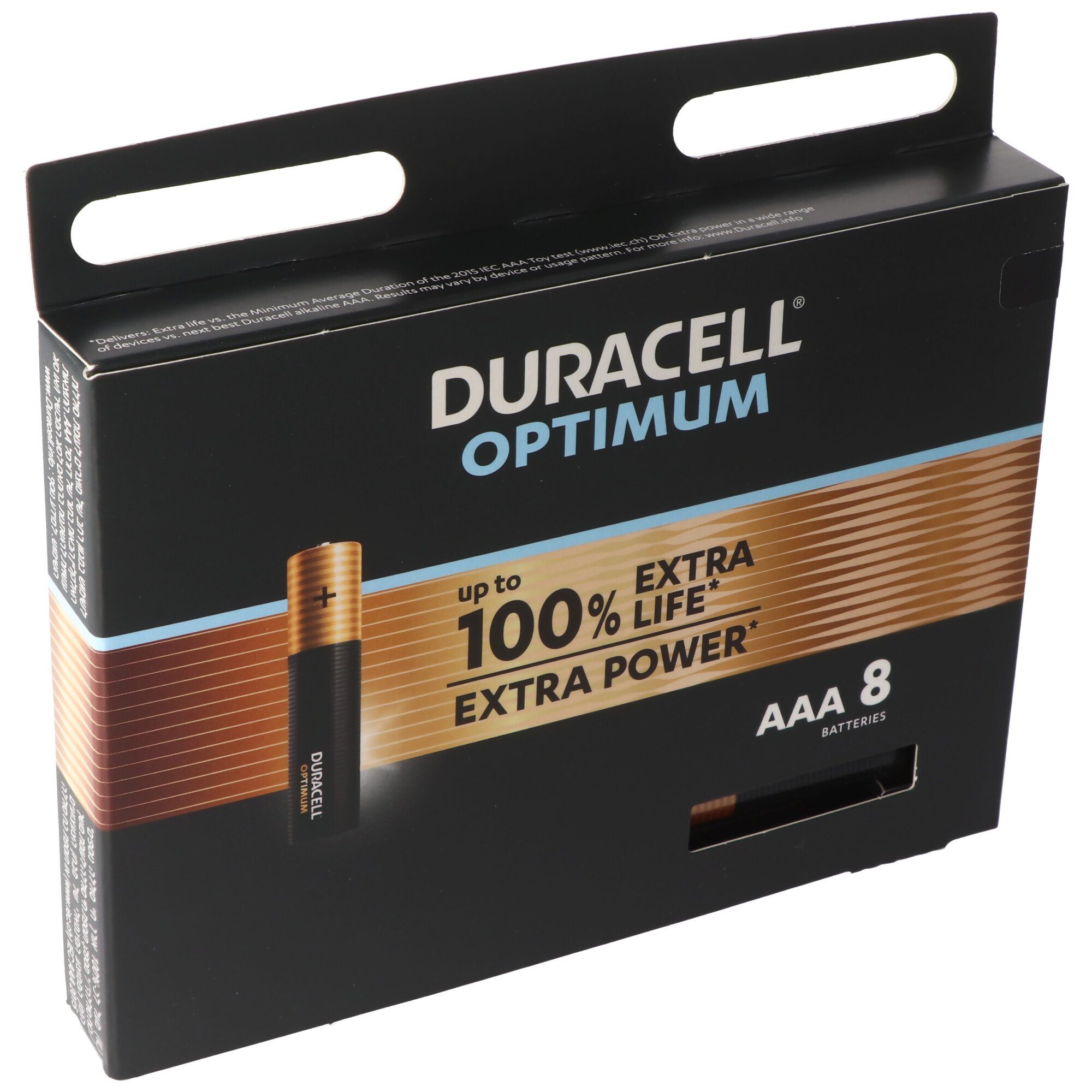 Duracell Duracell Optimum AAA Mignon Alkaline-Batterien, 1.5V LR03 MX2400, 8er Batterie