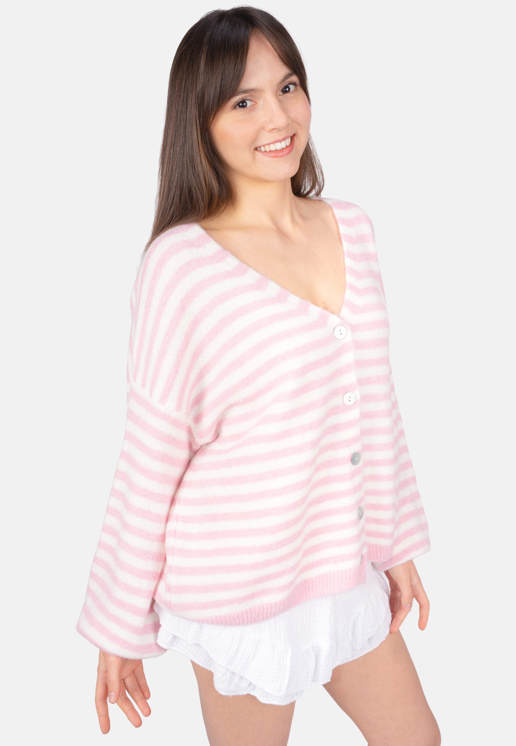 Seasons of April Cardigan CANDY (1-tlg) Damen Cardigan Gestreift Kuschelig Oversize V-Ausschnitt Strickjacke