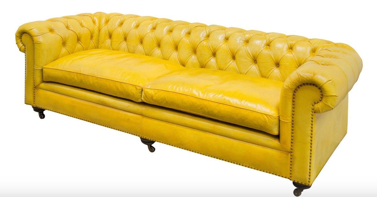 Casa Chesterfield-Sofa 2er Luxus H. x Gelb Chesterfield 71 - Möbel Padrino cm 100 Sofa 242 Luxus Leder x