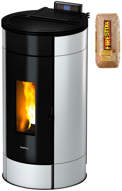 FreePoint Pelletofen GLOBE Stahl, 10,5 kW, Raumheizvermögen: 252 m³, schwarz-weiß