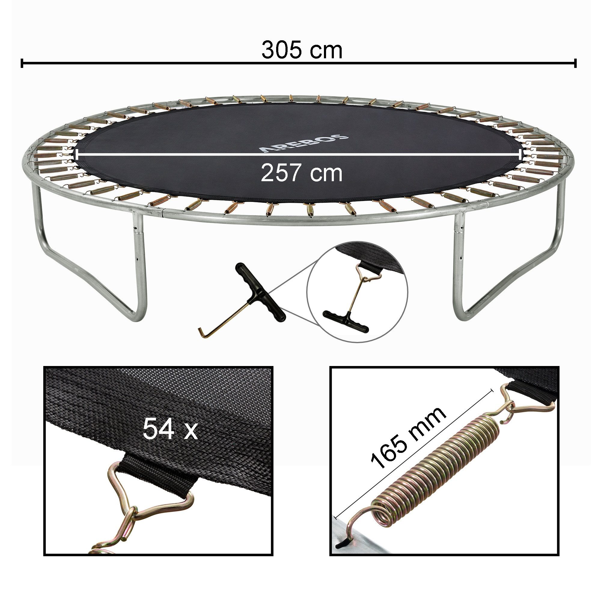 Arebos Hochsprungmatte Trampolin Sprungmatte, Federspanner, Sprungtuch, 9-Fach Naht 165 mm (54-St), Maximale Belastbarkeit: 150 kg