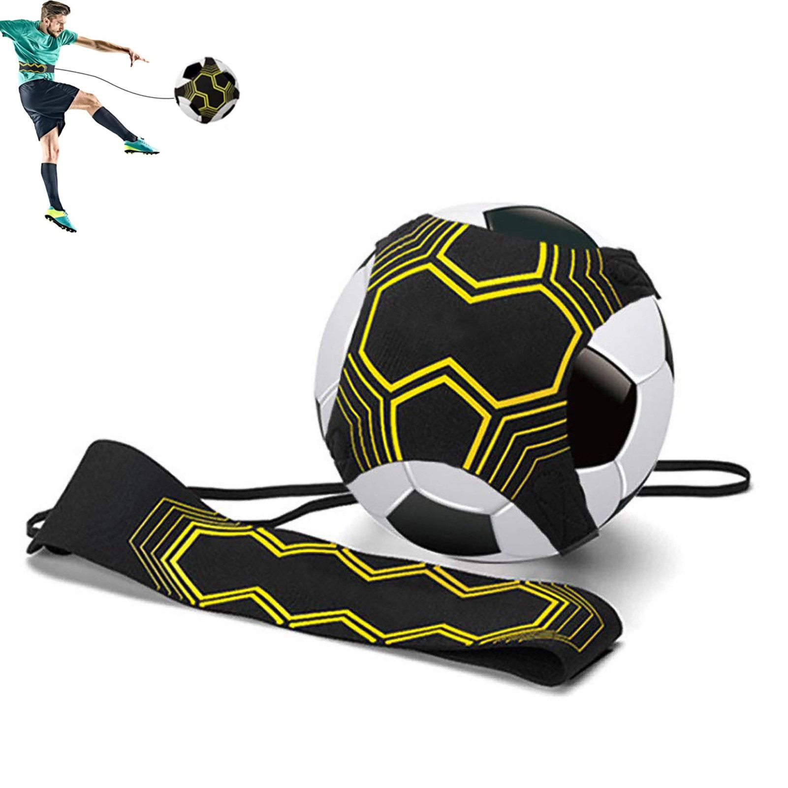BlingBin Trainingshilfe Fußball-Trainingsgürtel Einstellbar, 2-in-1 Taille-Gurt Für Solo/Team, Sportout Fußball/Volleyball/Rugby Kick Throw Trainer mit Gummiband