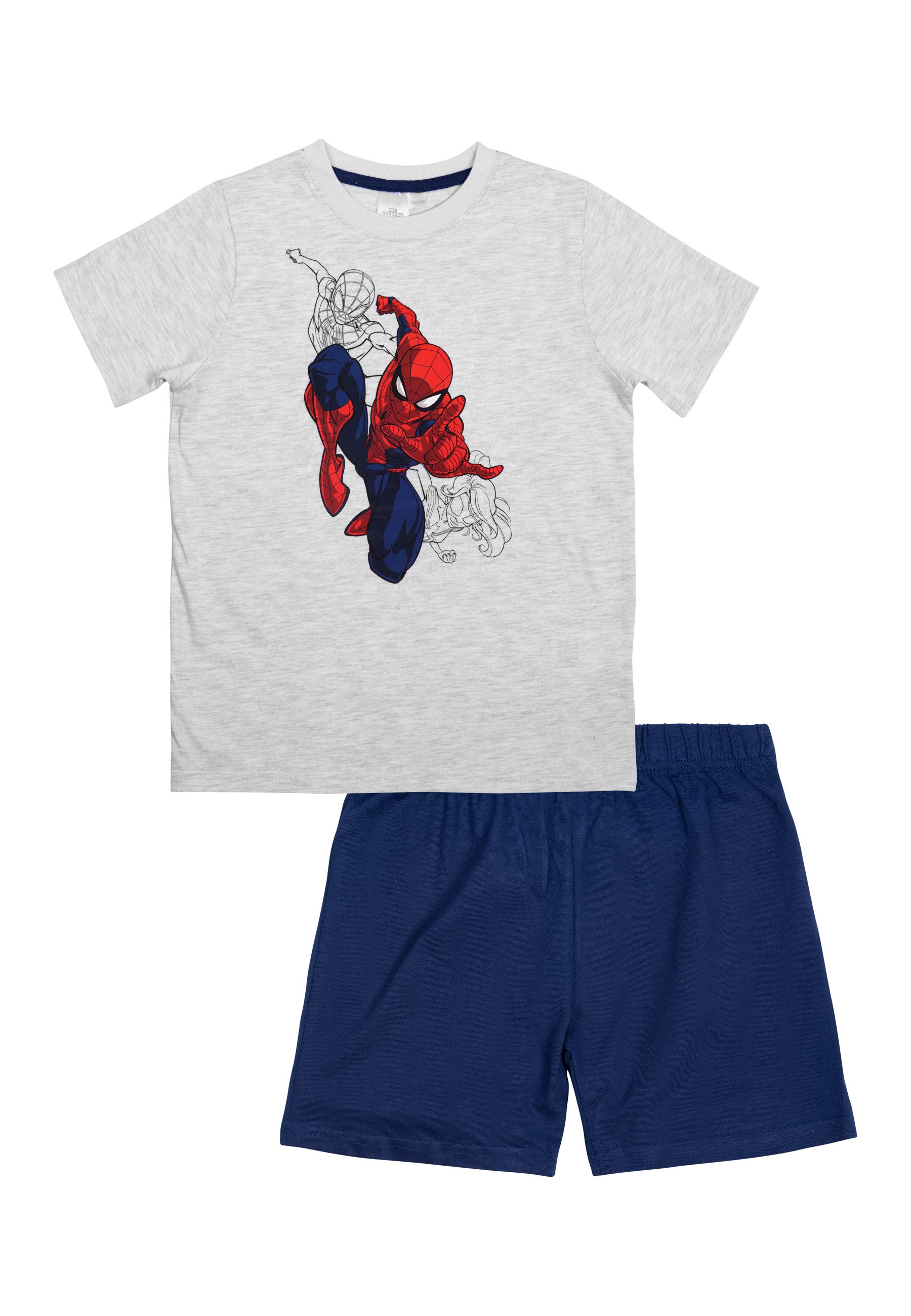 United Labels® Schlafanzug Marvel Spiderman Schlafanzug für Jungen Pyjama Set Kurzarm Grau/Blau