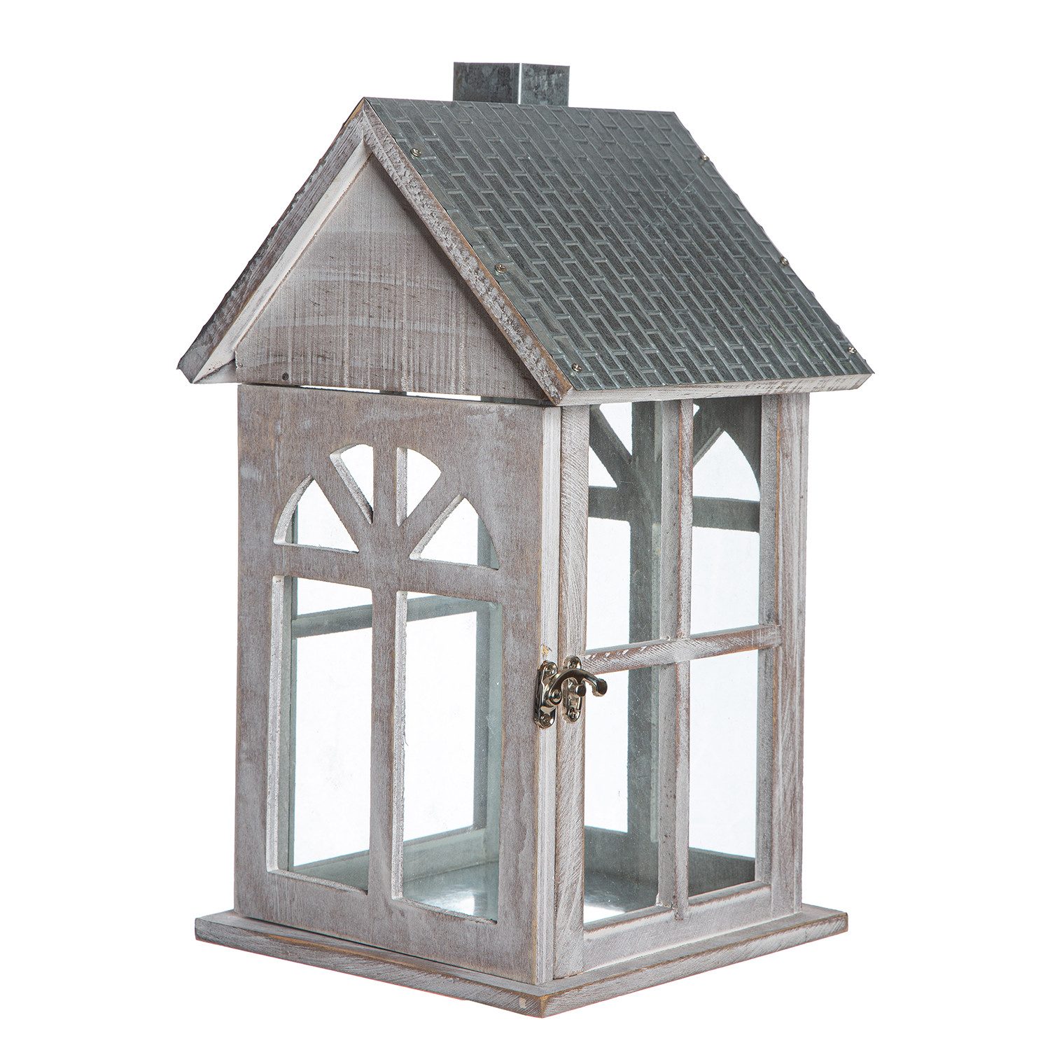 GILDE Kerzenlaterne Laterne BRANCO - silber - Glas,Holz,Metall - Höhe 38,5cm x Breite 23cm (1x Laterne, Leuchte - Tischlaterne), Kerzenlaterne - Stehlaterne - Windlicht - Kerzenhalter