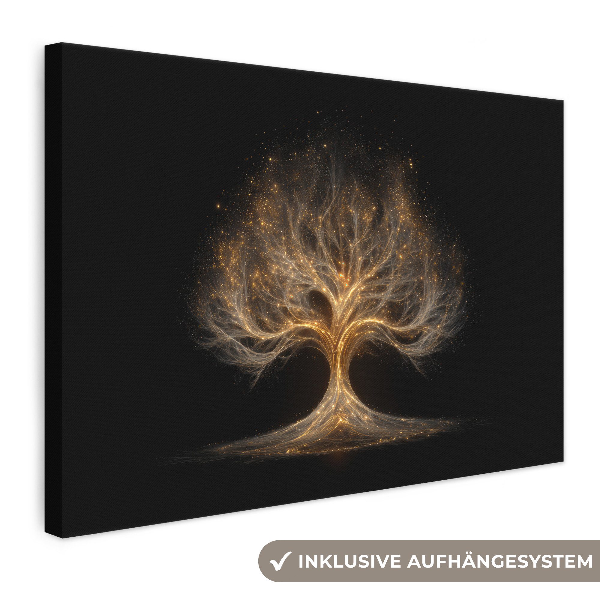 OneMillionCanvasses® Leinwandbild Lichter - Baum - Abstrakt - Schwarz, Fotodruck (1 St), Leinwand Bilder Klein, Wand Dekoration Aesthetic 30x20 cm