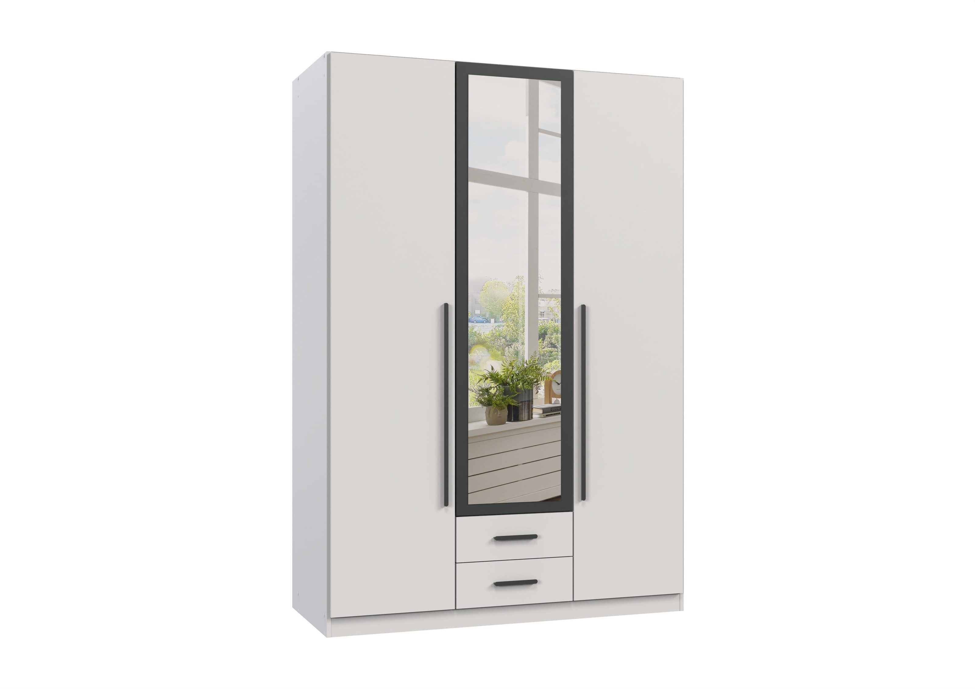 freiraum Drehtürenschrank MARBURG in WEISS MIT SCHWARZEEN GRIFFEN - 135x199x58 (BxHxT)