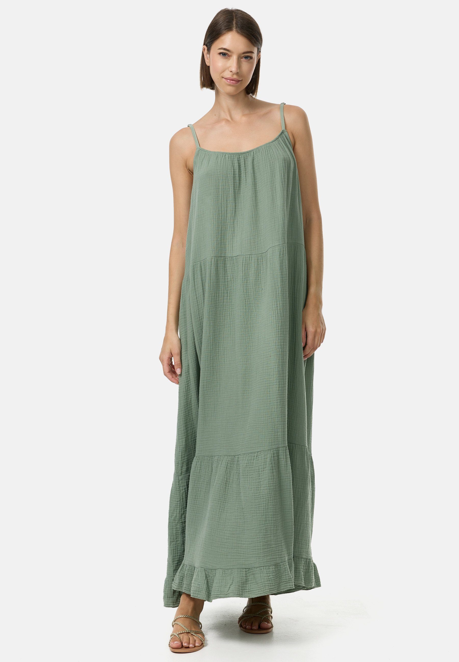 Rayshyne Maxikleid PM48 (Romantisches Maxikleid aus Musselin mit Spaghettiträgern) mit Rüschen, Atmungsaktiv, Hautfreundlich
