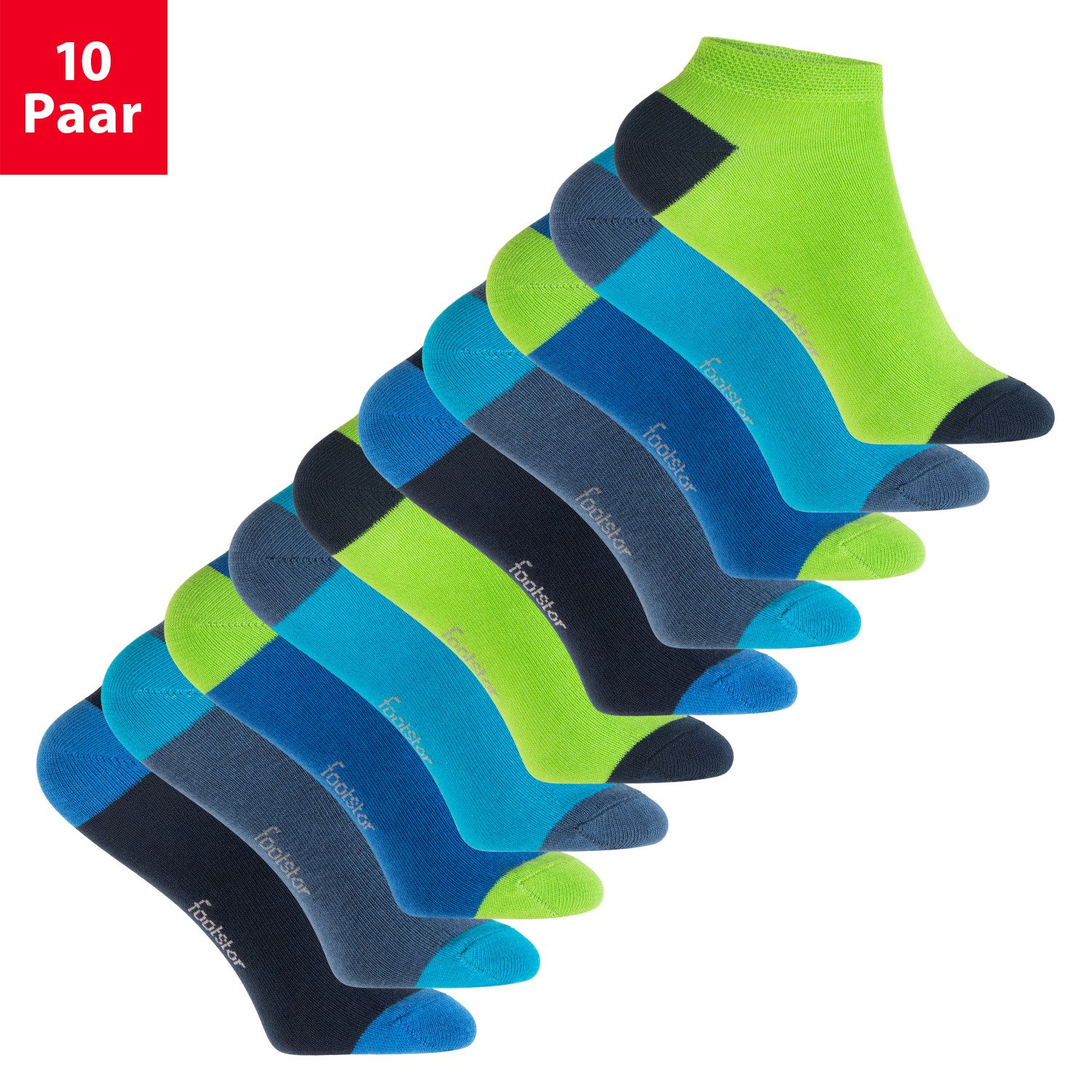 Footstar Sneakersocken Kinder Sneaker Socken (10 Paar) Ferse/Spitze farbig (10-Paar)