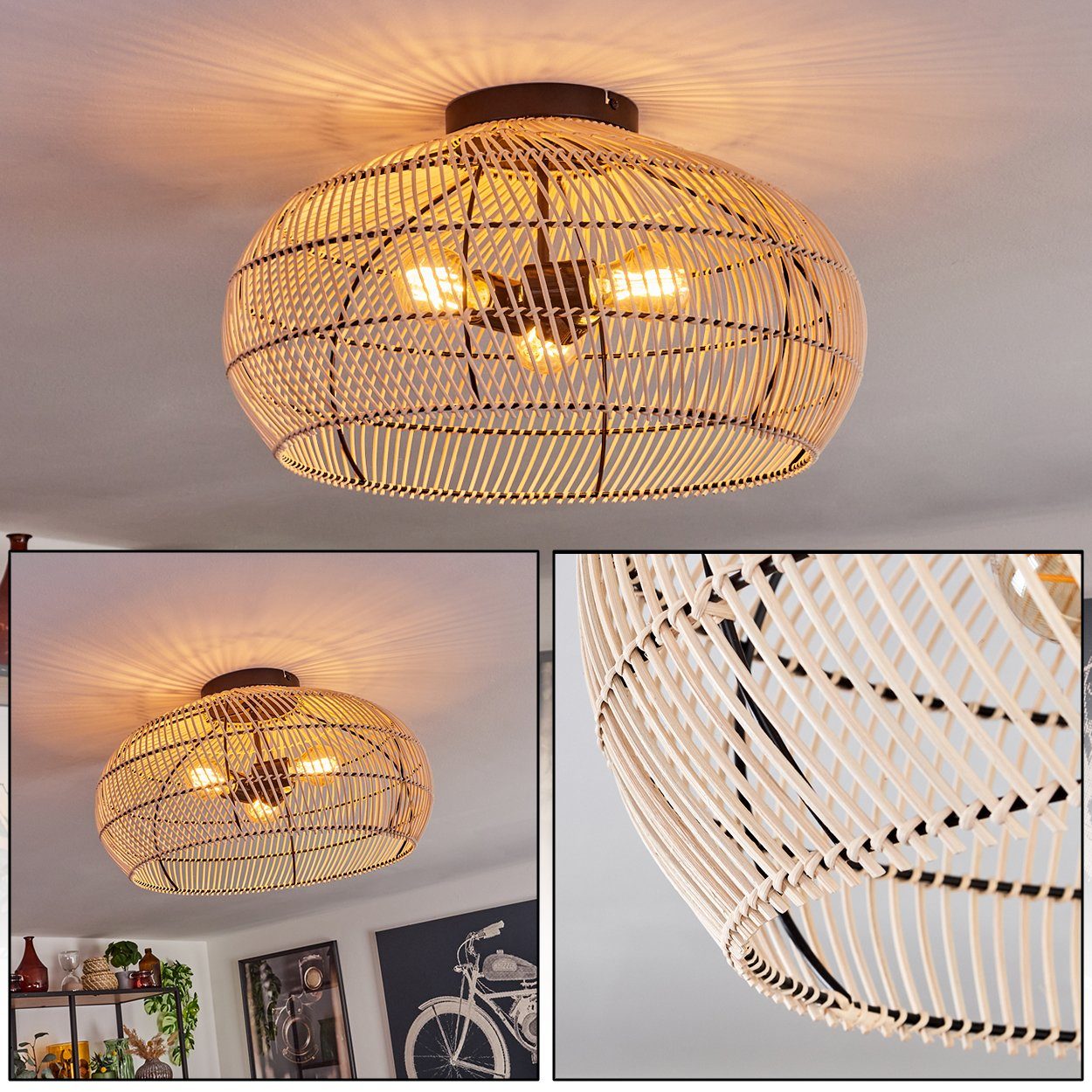 hofstein Deckenleuchte moderne Deckenlampe aus Metall/Bambus in Schwarz/Nat günstig online kaufen