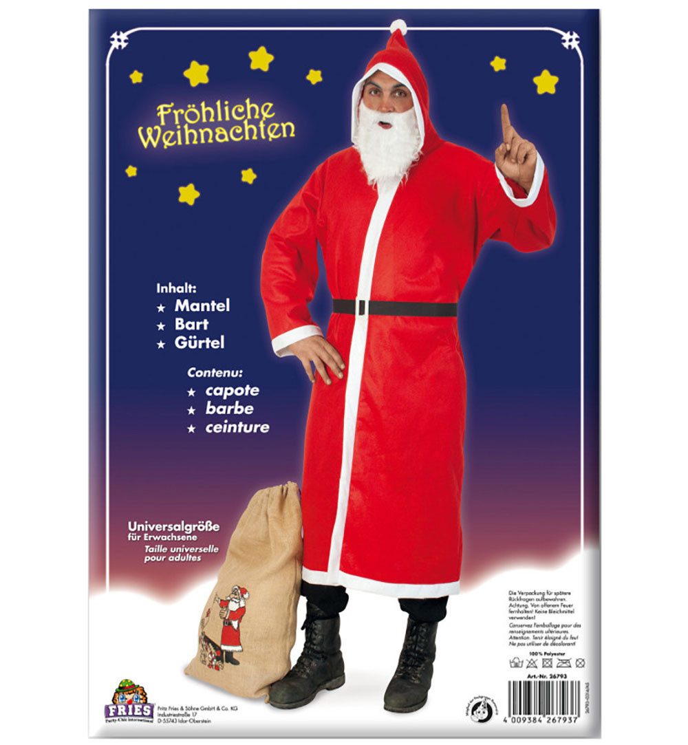 Fries Kostüm 3-tlg Nikolaus Weihnacht Mann Kostüm Mantel Gürtel Bart, 3-tlg