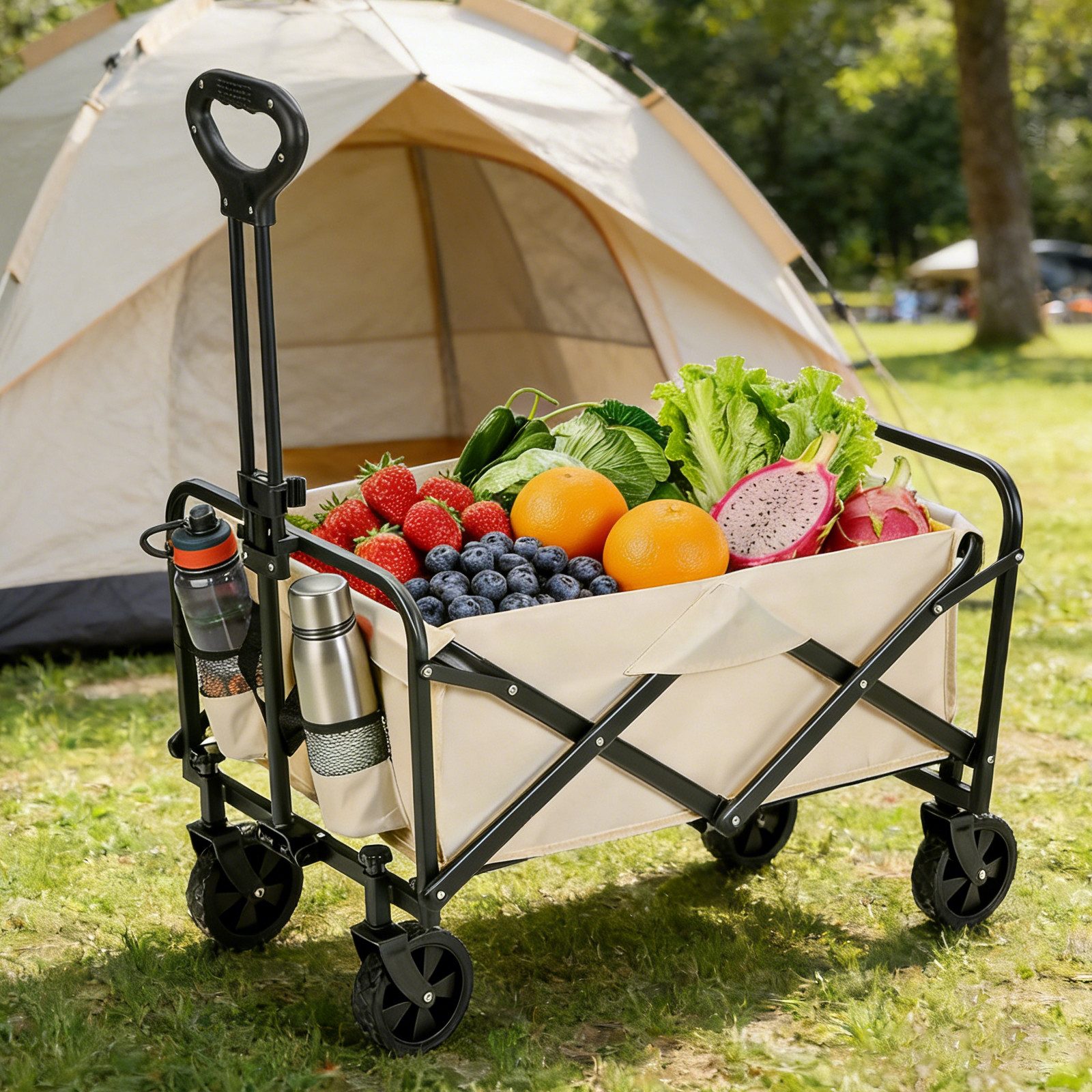BlingBin Bollerwagen Bollerwagen Faltbar 120L 150kg, Klappbarer Handwagen 77 x 43 x 90 cm (1 Stück, 1-tlg., Größe: 77 x 43 x 90 cm, Volumen: 120 L, max. Belastbarkeit: 150 kg), Transportwagen mit 360° drehbaren Vorderreifen für Einkauf Camping