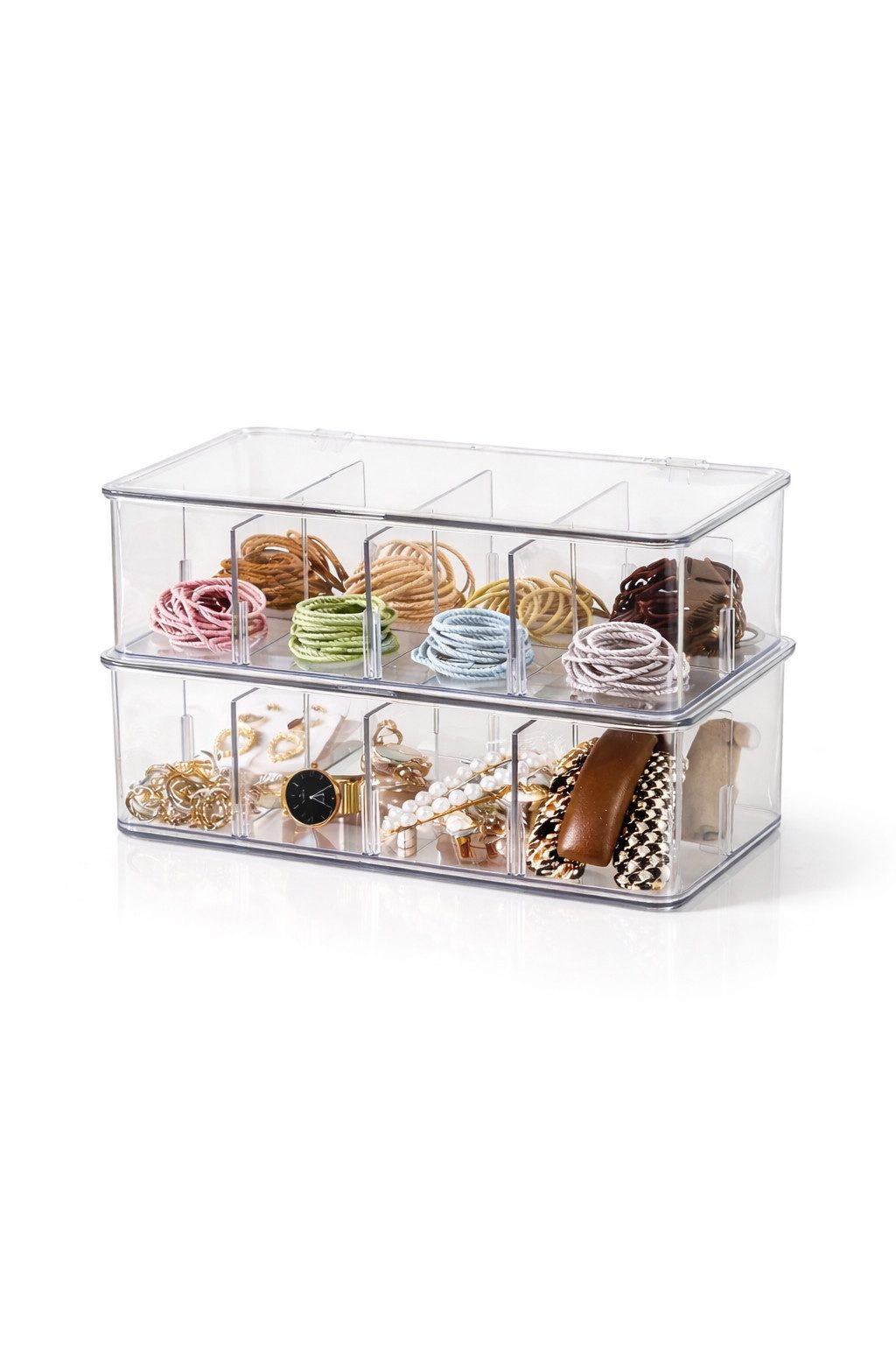 Creliv Allzweckkiste Organizer mit Fächern – Stapelbare Aufbewahrungsbox Transparent (2 St., 1-tlg., 2-tlg)