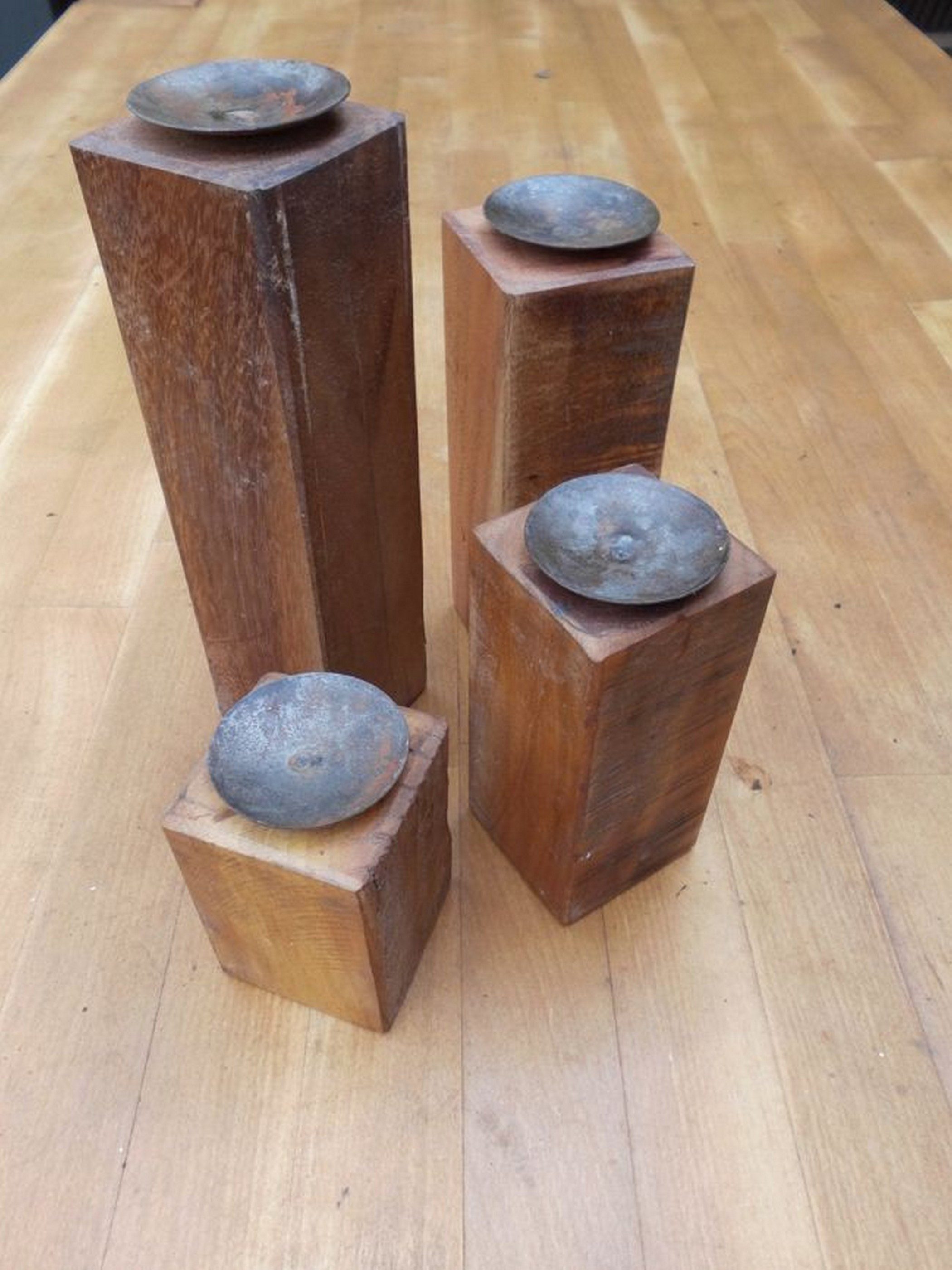 Deko-Impression Kerzenständer Stilvolle Kerzenständer Set 4 Stück Holz + Eisen massiv Natur (4 St)
