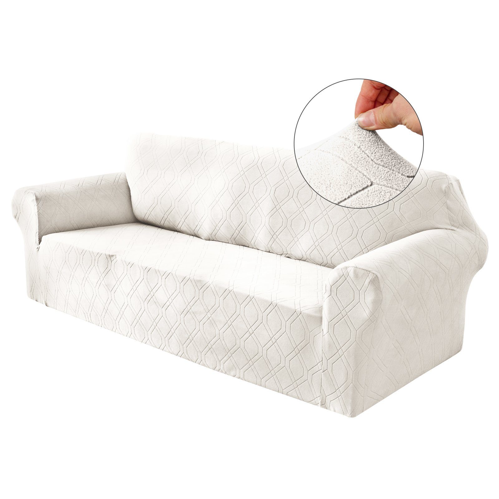 Qelus Sofabezug Rutschfest Sofabezug Einfach,Strecken Jacquard Sofa Schoner,1 Stück, mit Schaumstoffstäbchen,Geometrischer Stil Couchüberzug