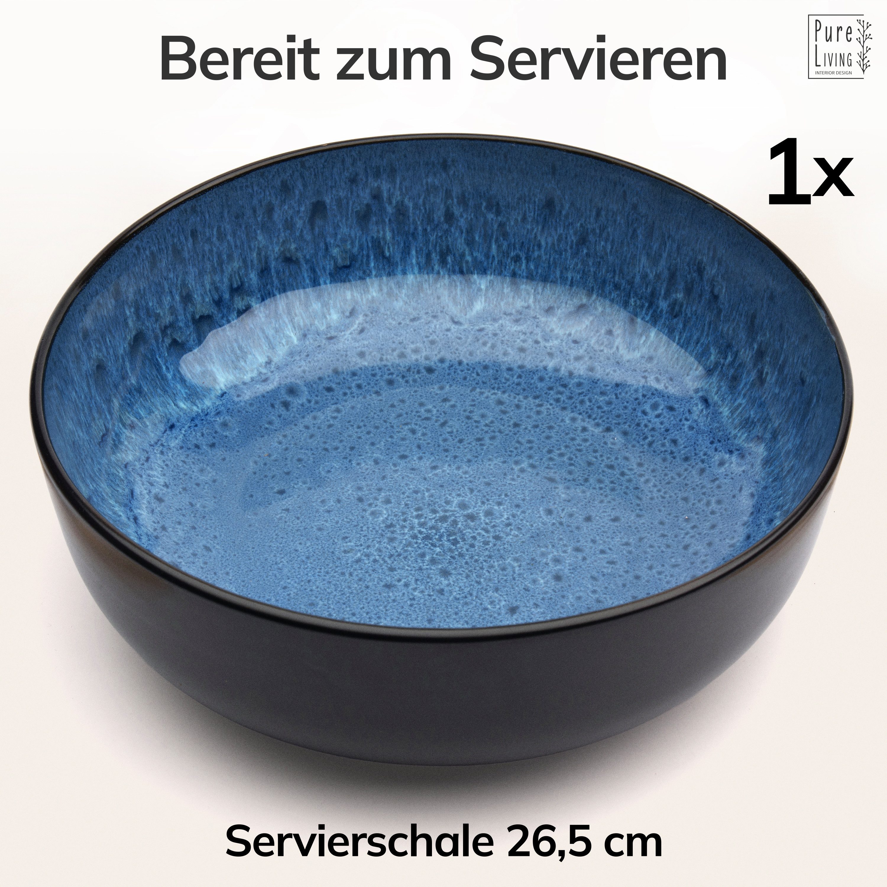 PURE LIVING INTERIOR DESIGN Geschirr-Set Ibiza, Servierschüssel, Riffelstruktur, Tiefblau (1-tlg), 1 Personen, Steingut – Bild 5 von 5