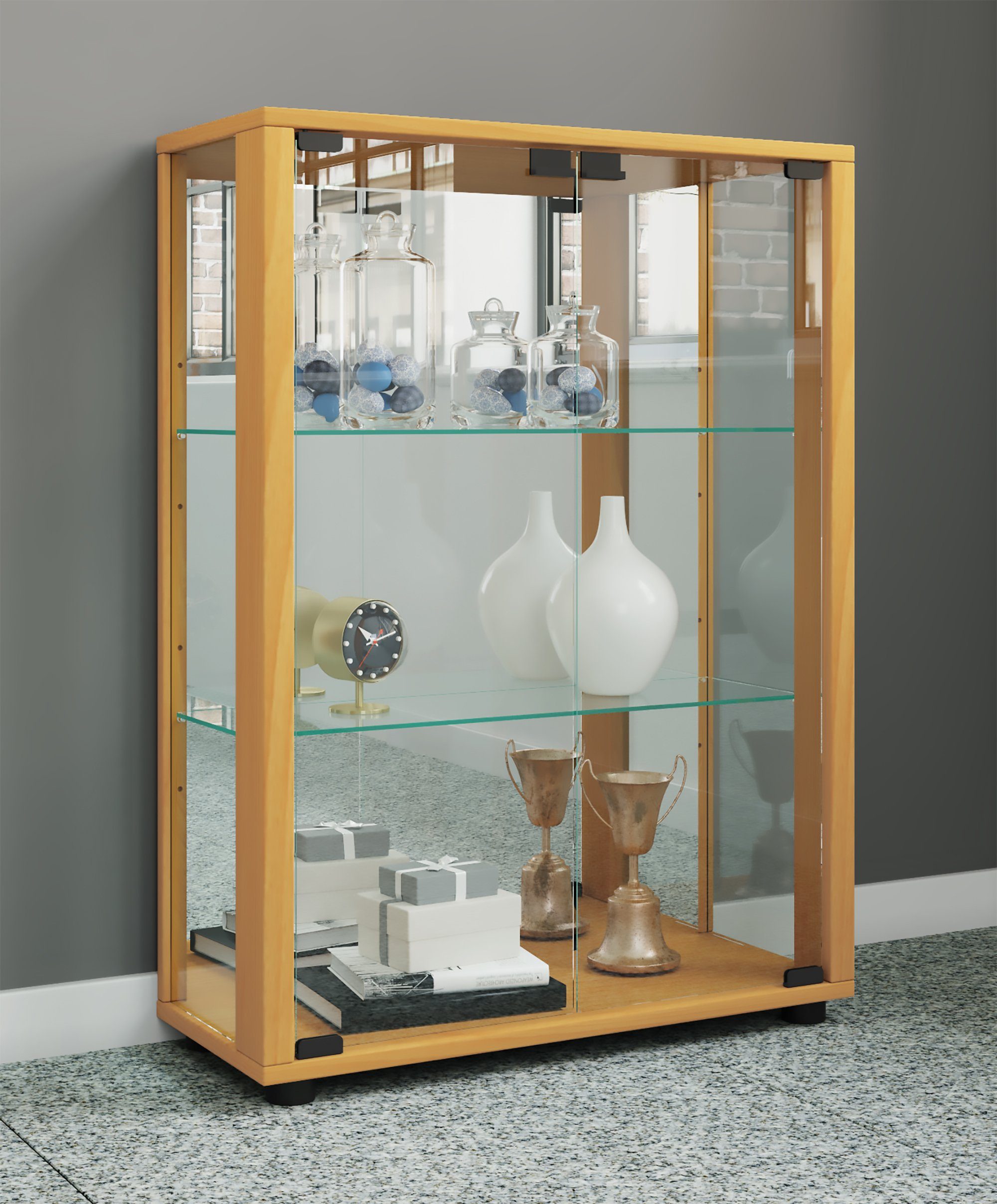 VCM Standvitrine Glas Stand Vitrine Sammelvitrine Sintalo Spiegel