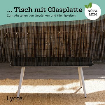 Lycce Loungeset Gartenmöbel-Set WEAVE: 2 Sessel, 1 Sofa, 1 Tisch mit Glasplatte, Loungemöbelset mit Kissen
