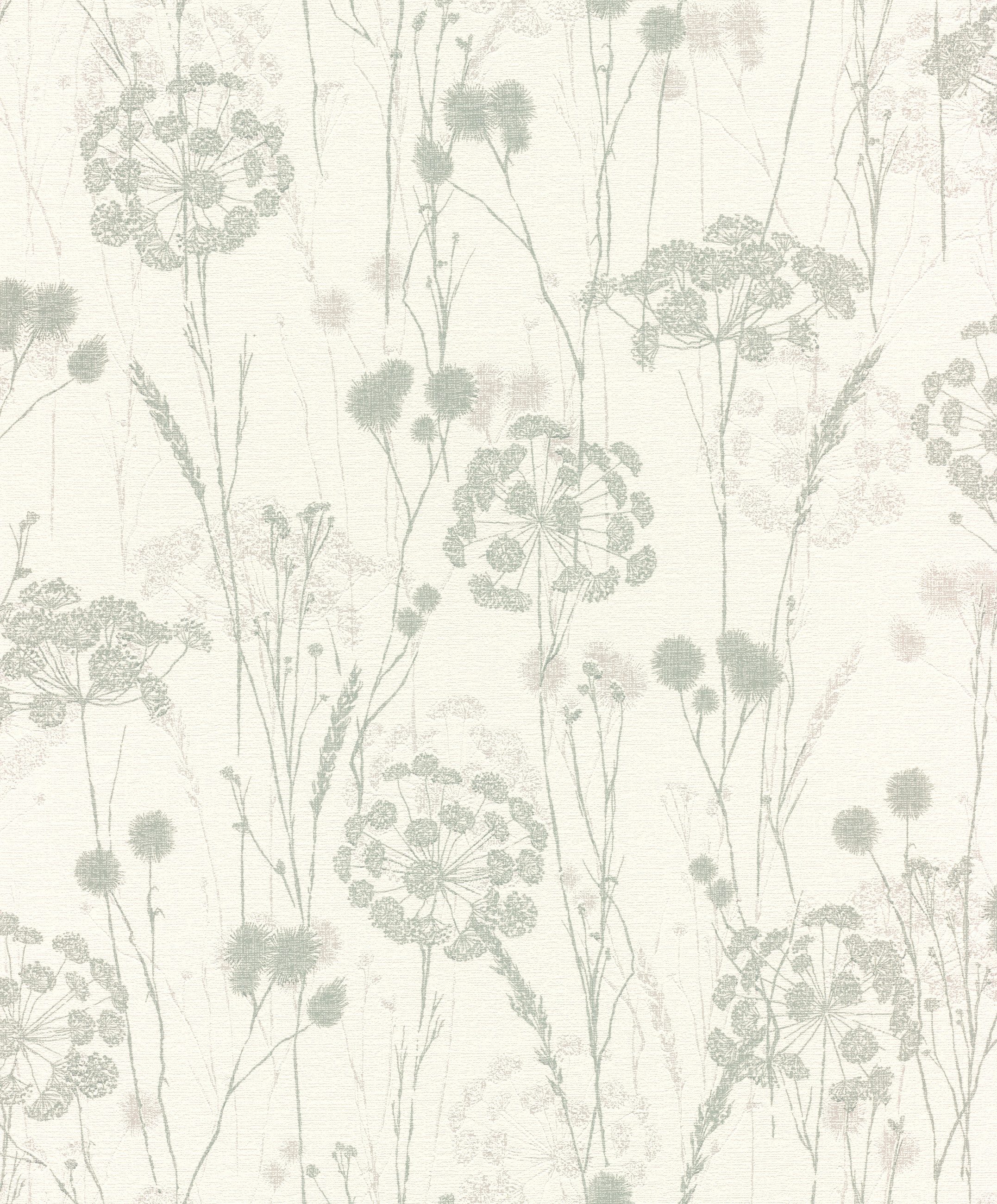 Rasch Vliestapete mit Gräsern und Strukturmuster in Grün - my moments, strukturiert, floral, natürlich, matt, gemustert, botanisch, geblümt, (1 St), Naturmotiv