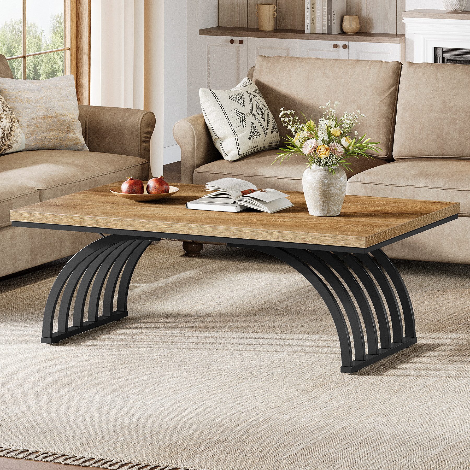 Tribesigns Couchtisch 120x60cm rechteckiger Wohnzimmertisch mit Metallbeinen für Wohnzimmer – Bild 5 von 5