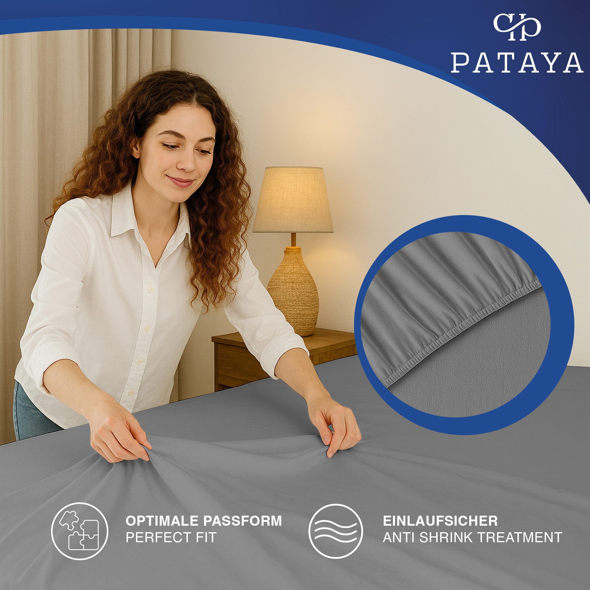 Pataya Spannbettlaken Jersey Bettlaken, bis zu 25cm Höhe, (1 Stück), Premium, Rundumgummi, atmungsaktiv, hautfreundlich – Bild 4 von 5