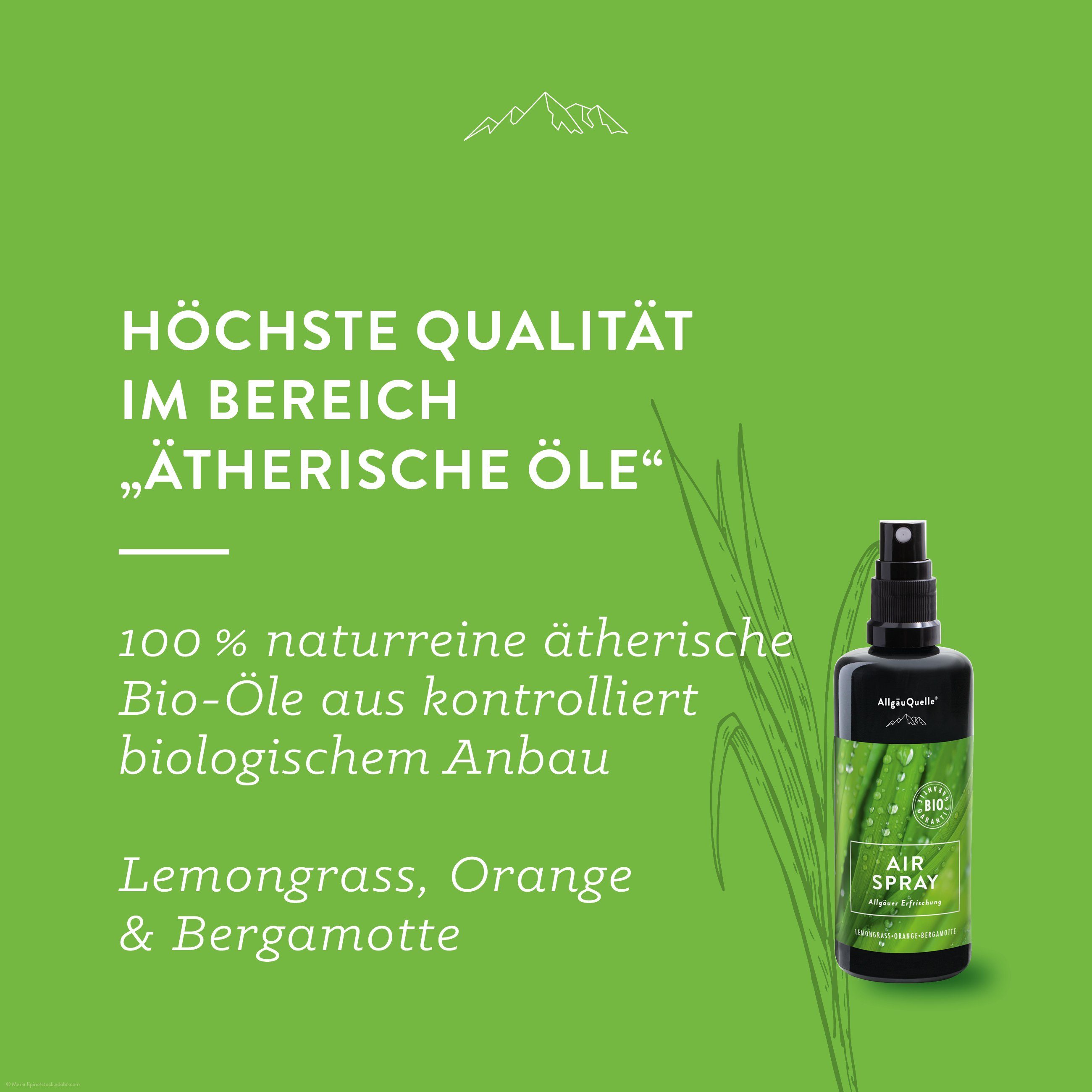 Orange (1 Allgäuquelle Allgäuer AirSpray Raumduft mit Bergamotte und 100ml), Bio x Raumduft Erfrischung Lemongrass,