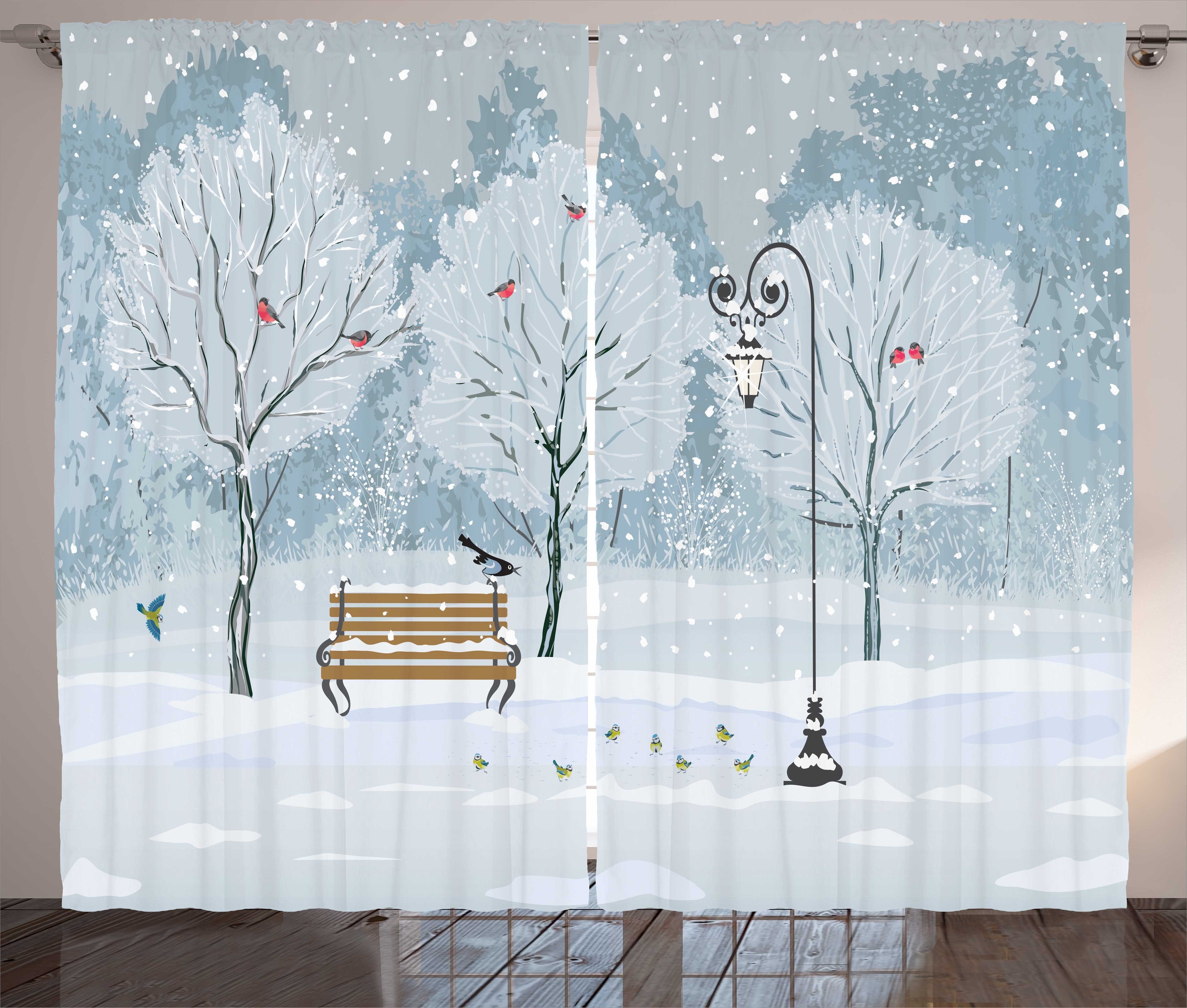 Gardine Schlafzimmer Kräuselband Vorhang mit Schlaufen und Haken, Abakuhaus, Winter Schnee in Park Weihnachtsbaum